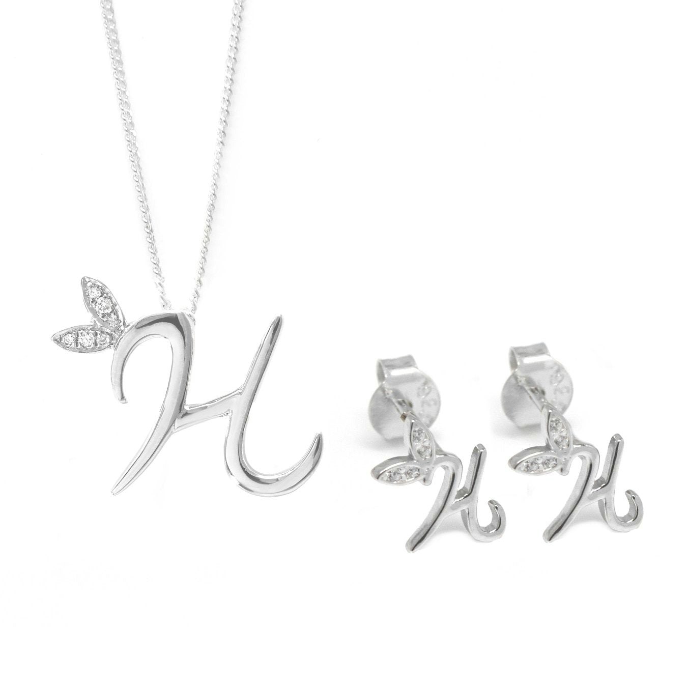 Say It With Silver Winged Initial Earring Gift Set - H