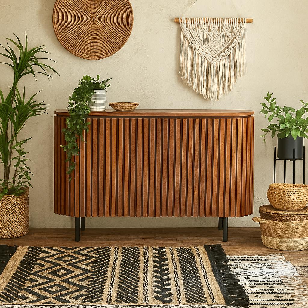 Wyld Haus Grain/Black California Slatted Mango Wood Two Door Sideboard