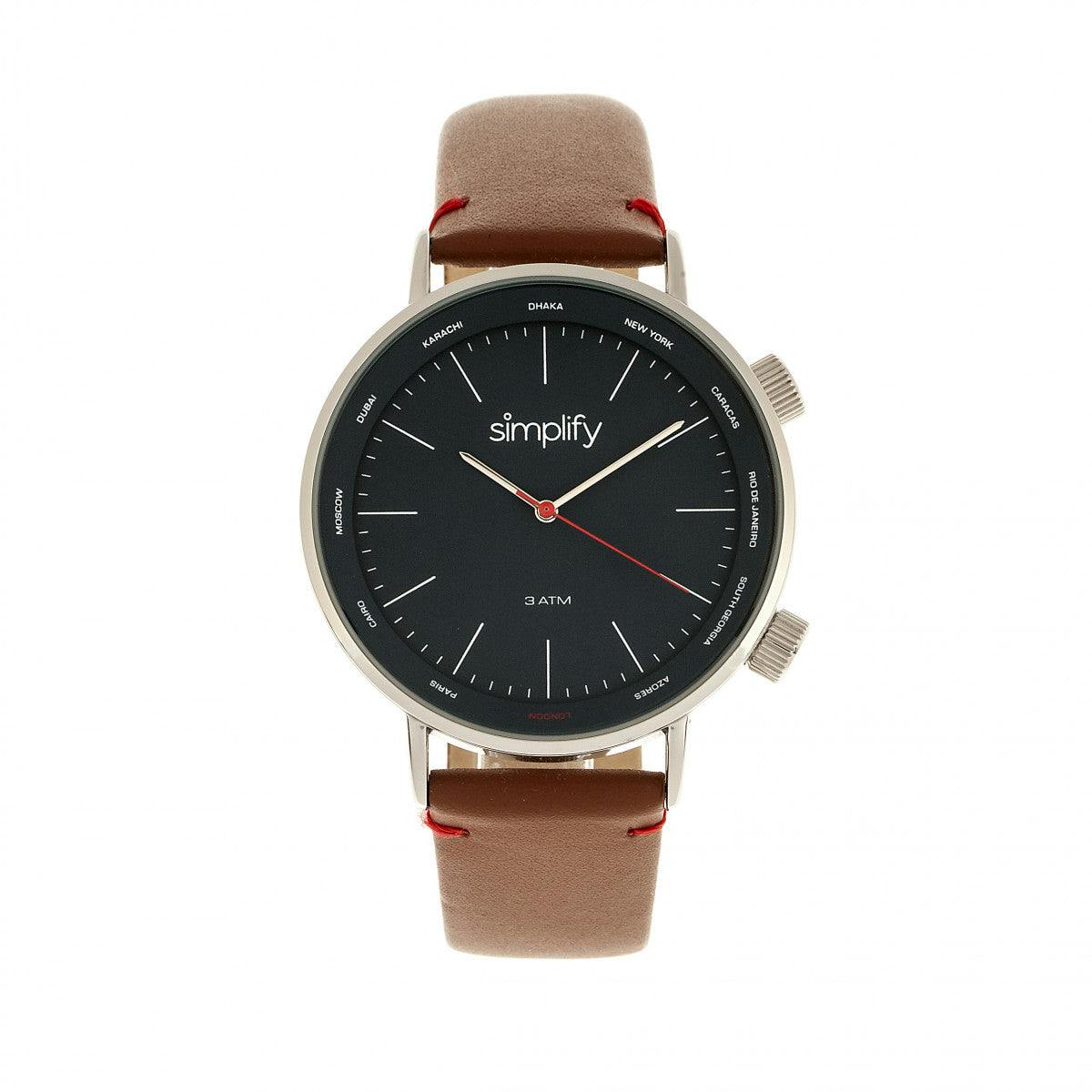 Simplify Brown The 3300 Leather-Band Watch - /Navy