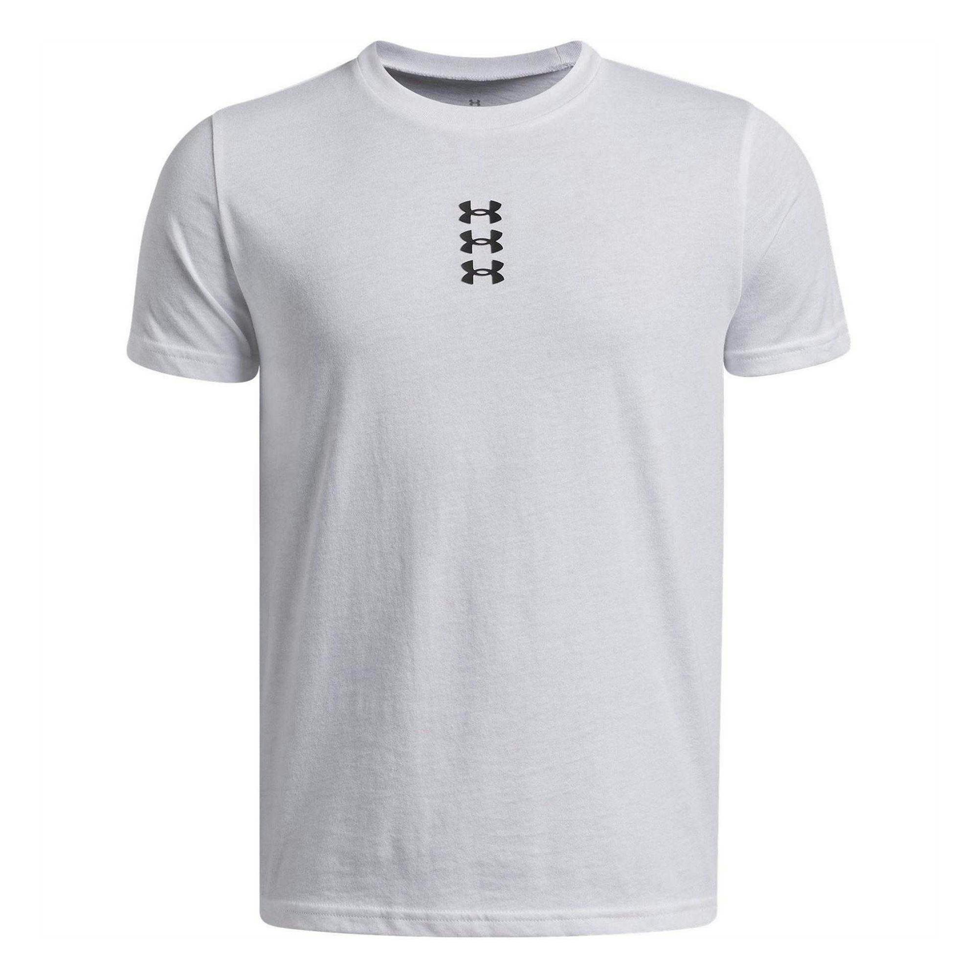 Under Armour White/Black Kids Performance Triple Logo Basketball T-Shirt - 13 Years - 60% Cotton/40% Polyester