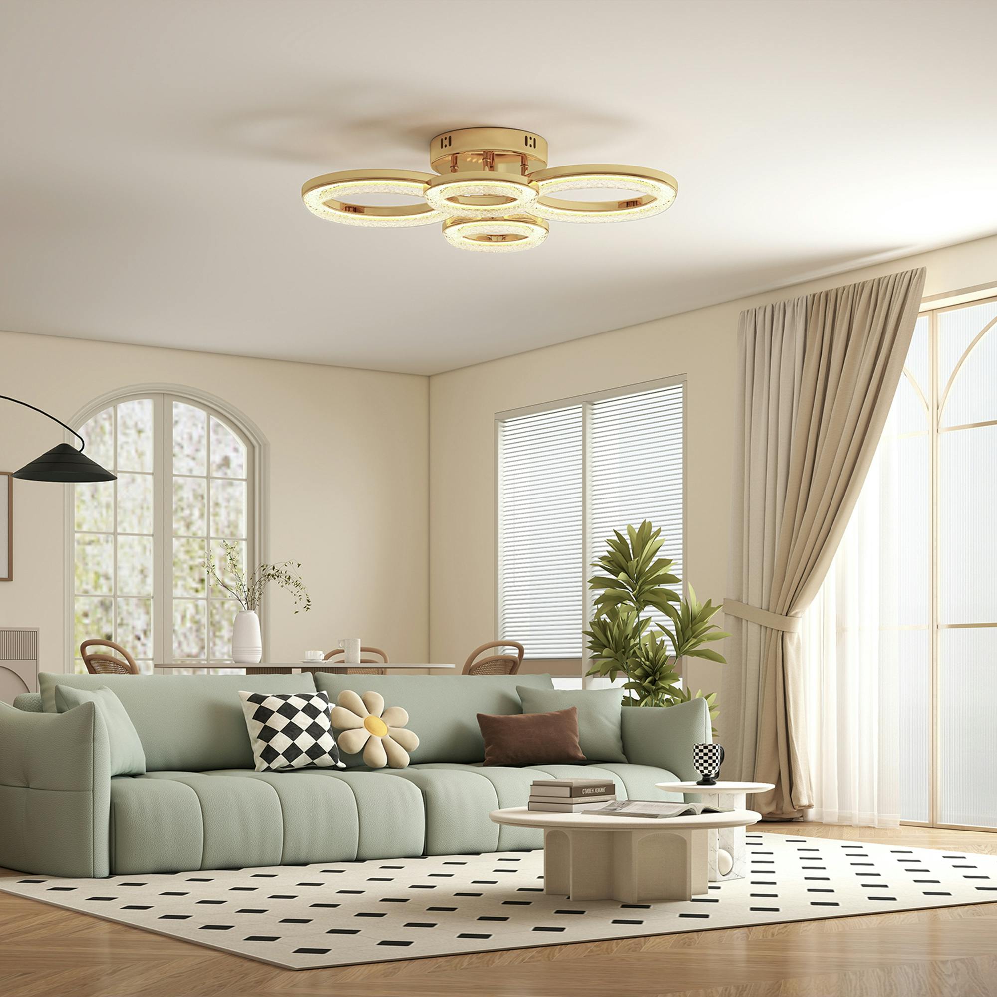 Rackhams Light/Gold Modern 4-Ring Flush Mount Ceiling Led Ceiling - 1 - Metal, Plastic - Tone