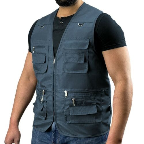 Coolandnew Black/Cream Multi Pocket Utility Vest - Denim - 2XL