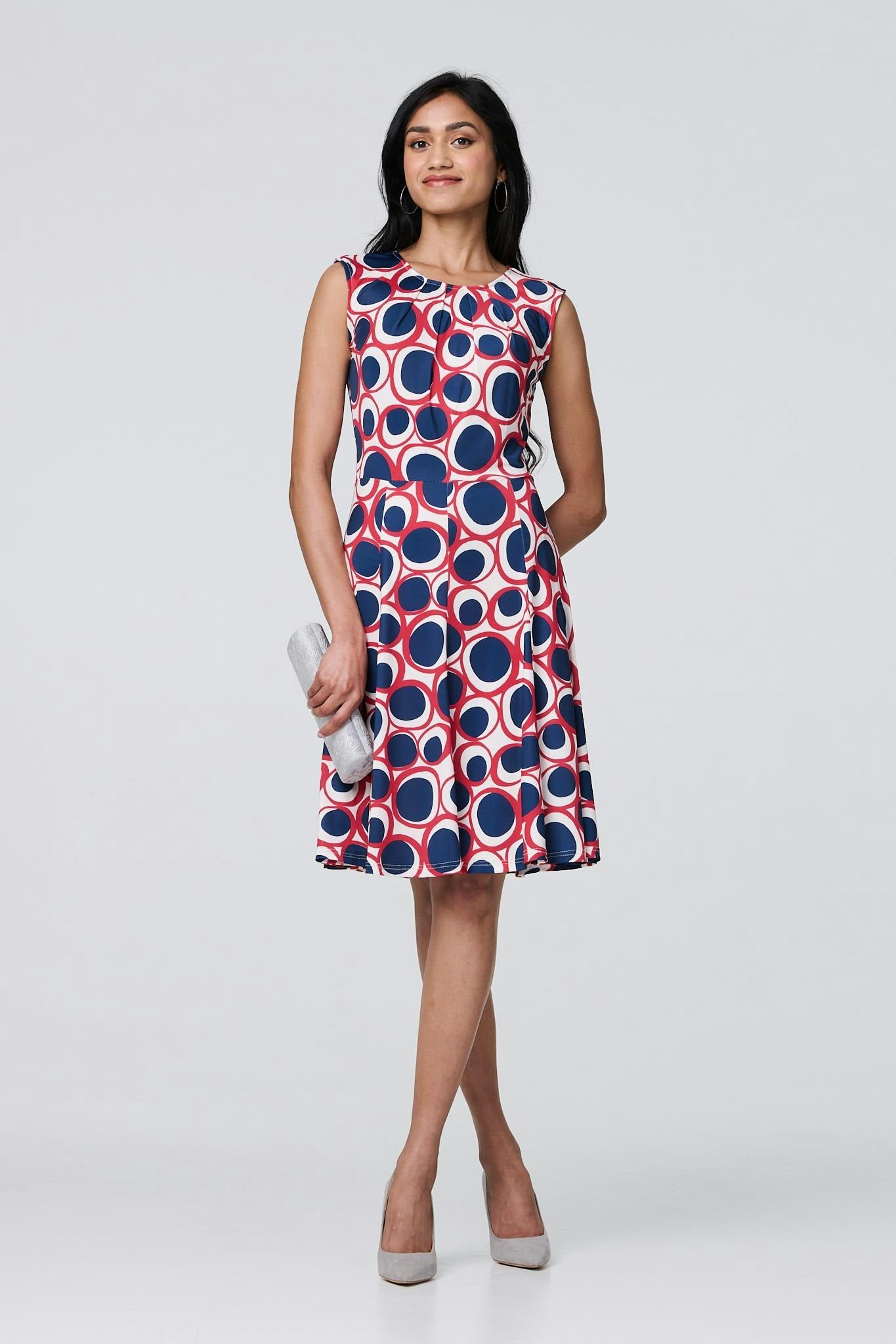 Izabel London Red Abstract Sleeveless Knee Length Dress - Xl