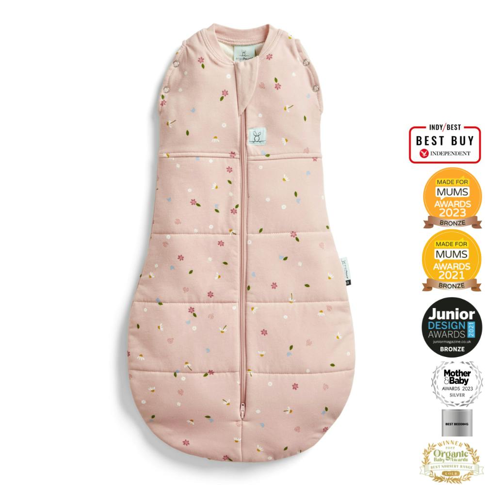 Ergopouch Pink Organic Winter Cocoon Swaddle Sleeping Bag - Daisies - 2.5 Tog - 03-06M