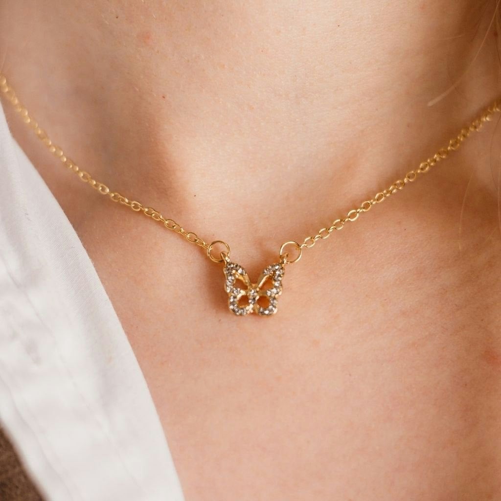 The Colourful Aura Women's Gold Silver And Sparkly Dainty Butterfly Minimalistic Pendant Necklace - Image 5