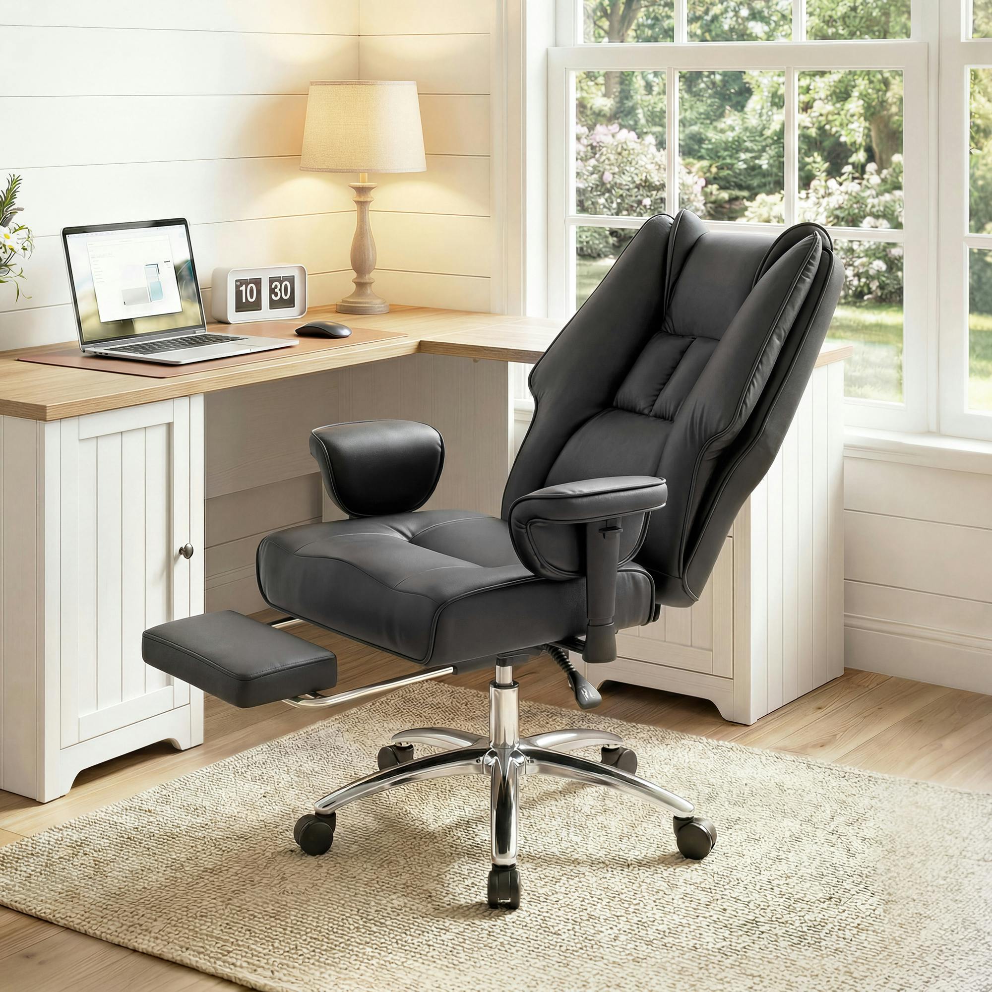 Rackhams Black Executive Office Chair, Reclining Desk Chair With Footrest