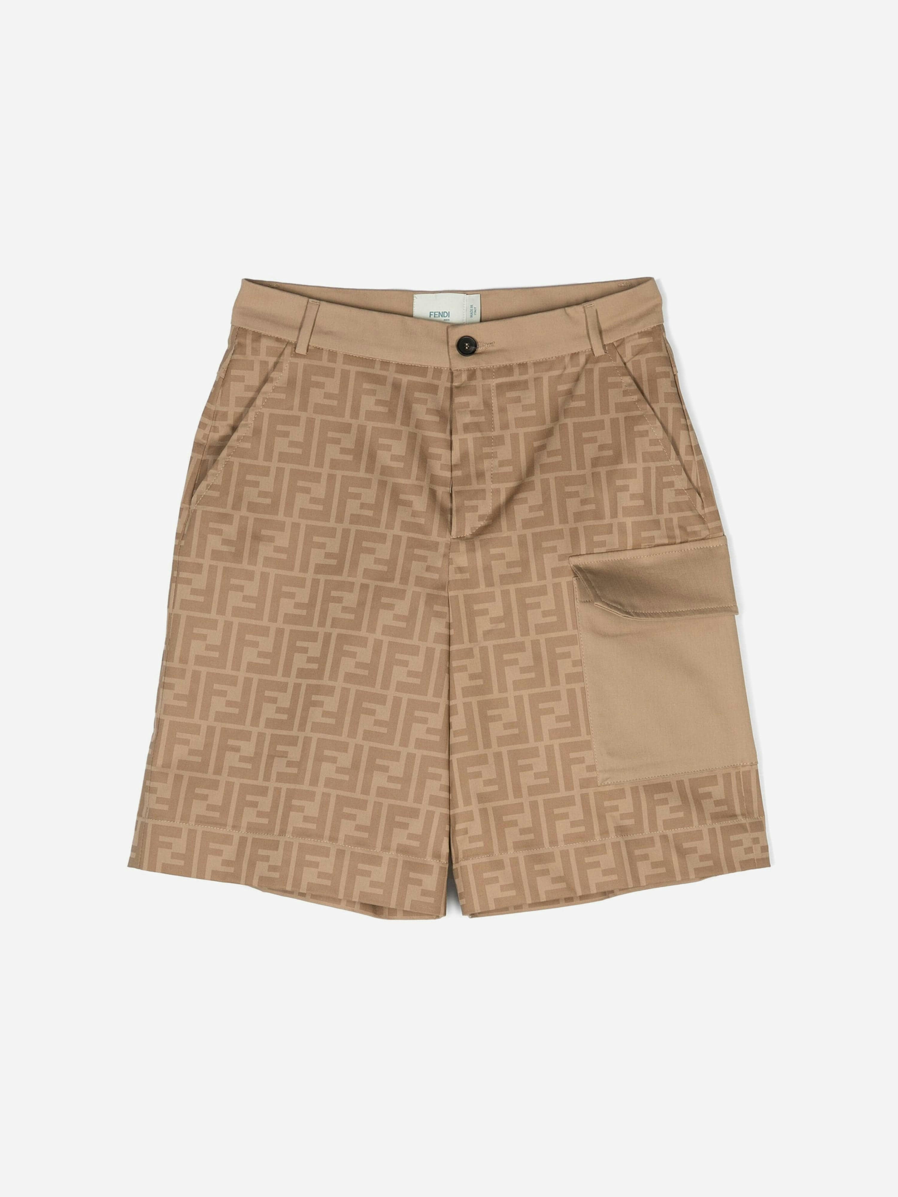 Fendi Kids Boys Beige Fendi Ff Logo Shorts In - 14 Yrs