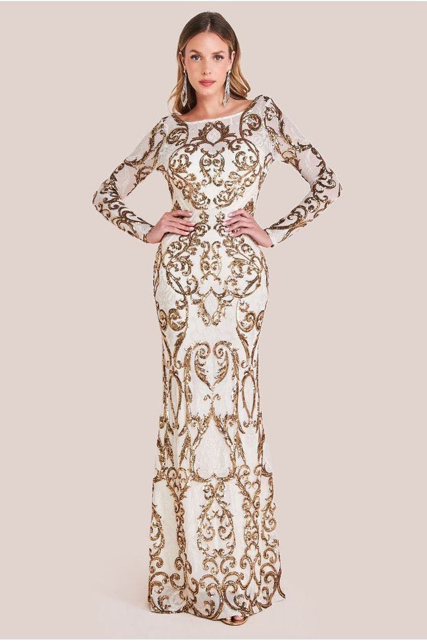 Goddiva Cream Sequin Cowl Back Maxi - By - 8