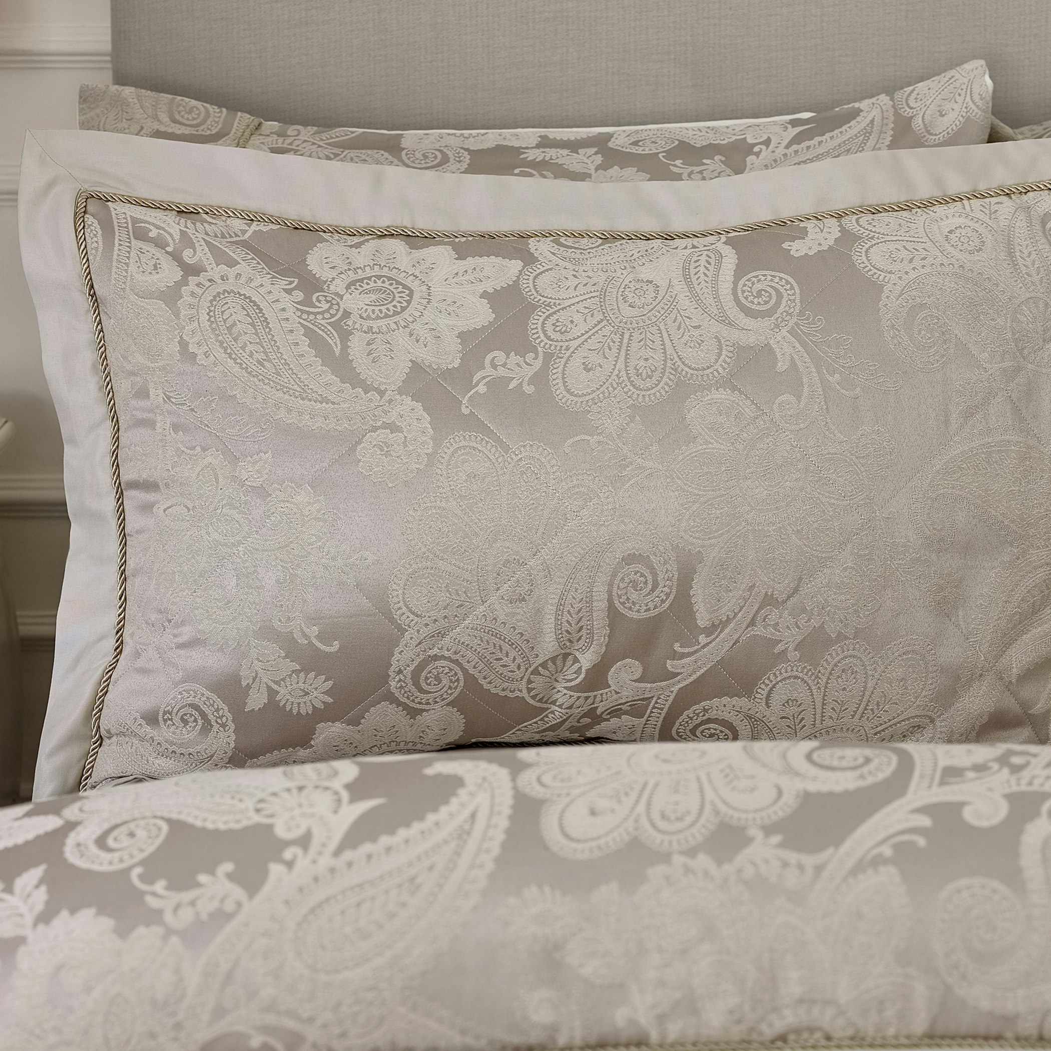 Rackhams Gold Opulent Jacquard Quilted Pillow Sham Pair Champagne - Champagne
