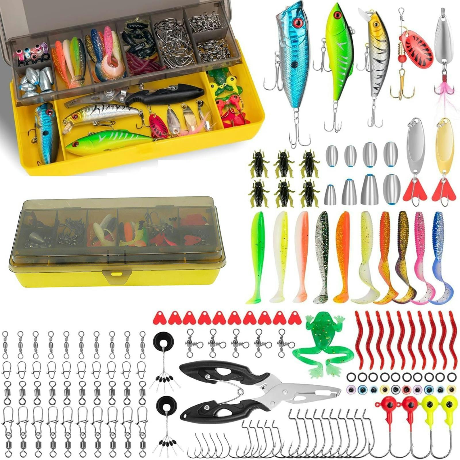 Gr8 Garden Light 144Pcs Fishing Lures Tackle Box Set Hooks Baits Worms Minnows Plier Sea Bass Kitter And Saltwater Fishing