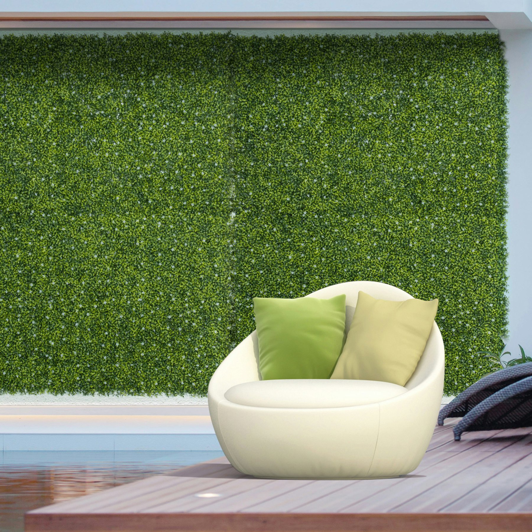 Rackhams White 12Pcs Artificial Boxwood Wall Panels 50Cm X 50Cm Grass Privacy Fence Screen Faux Hedge Greenery Backdrop With Flowers