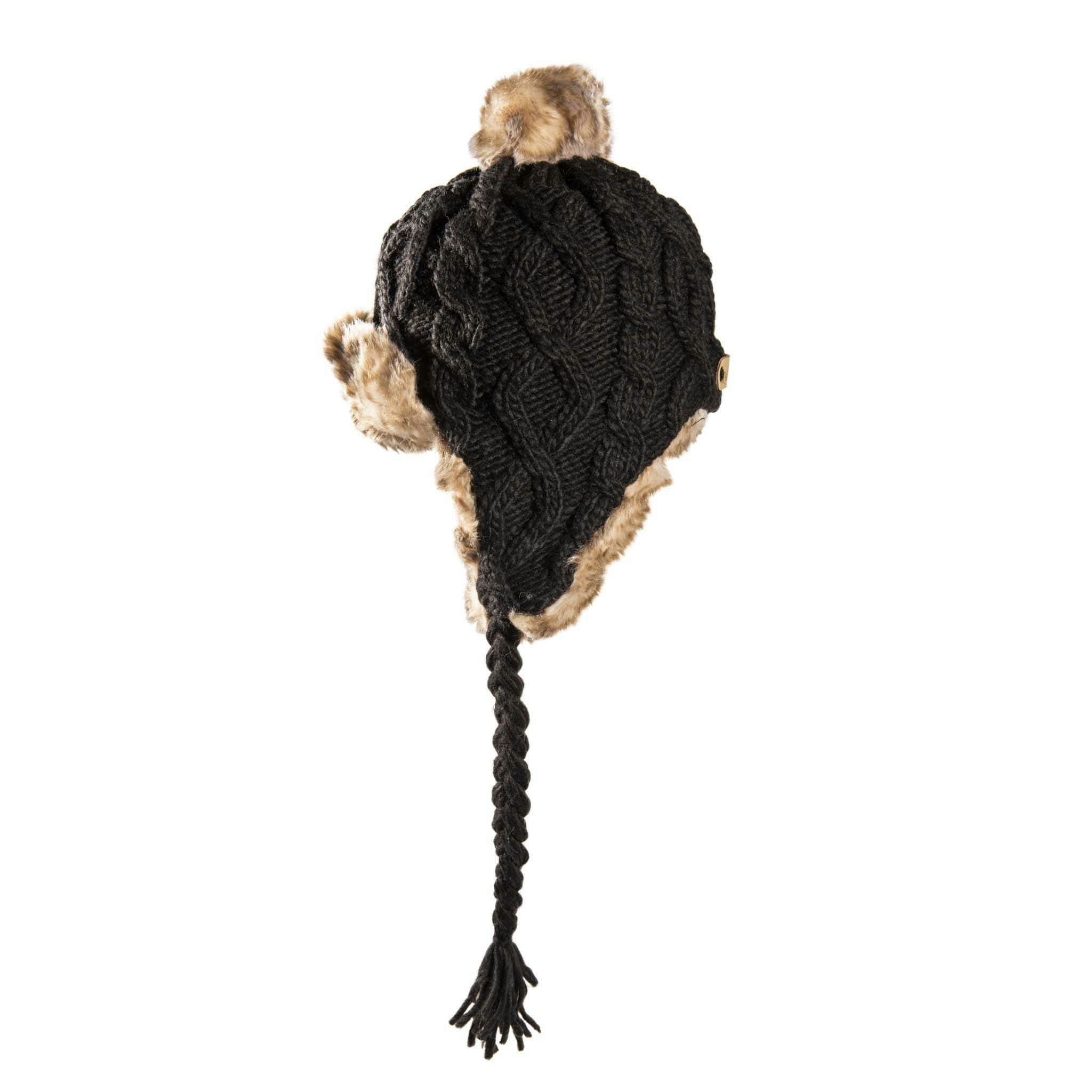 Aran Traditions Black Aran Cable Trapper Hat