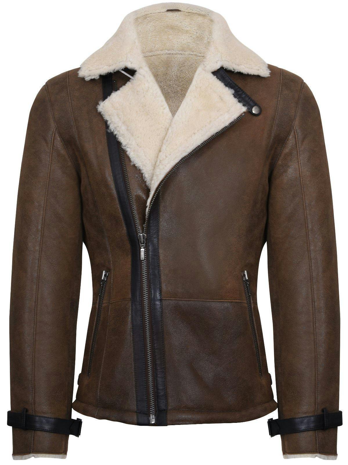 Infinity Leather Men's Brown Double Breasted Sheepskin Leather Biker Jacket-Manila - Tan - Uk 3XL | Eu 56 | Us 46