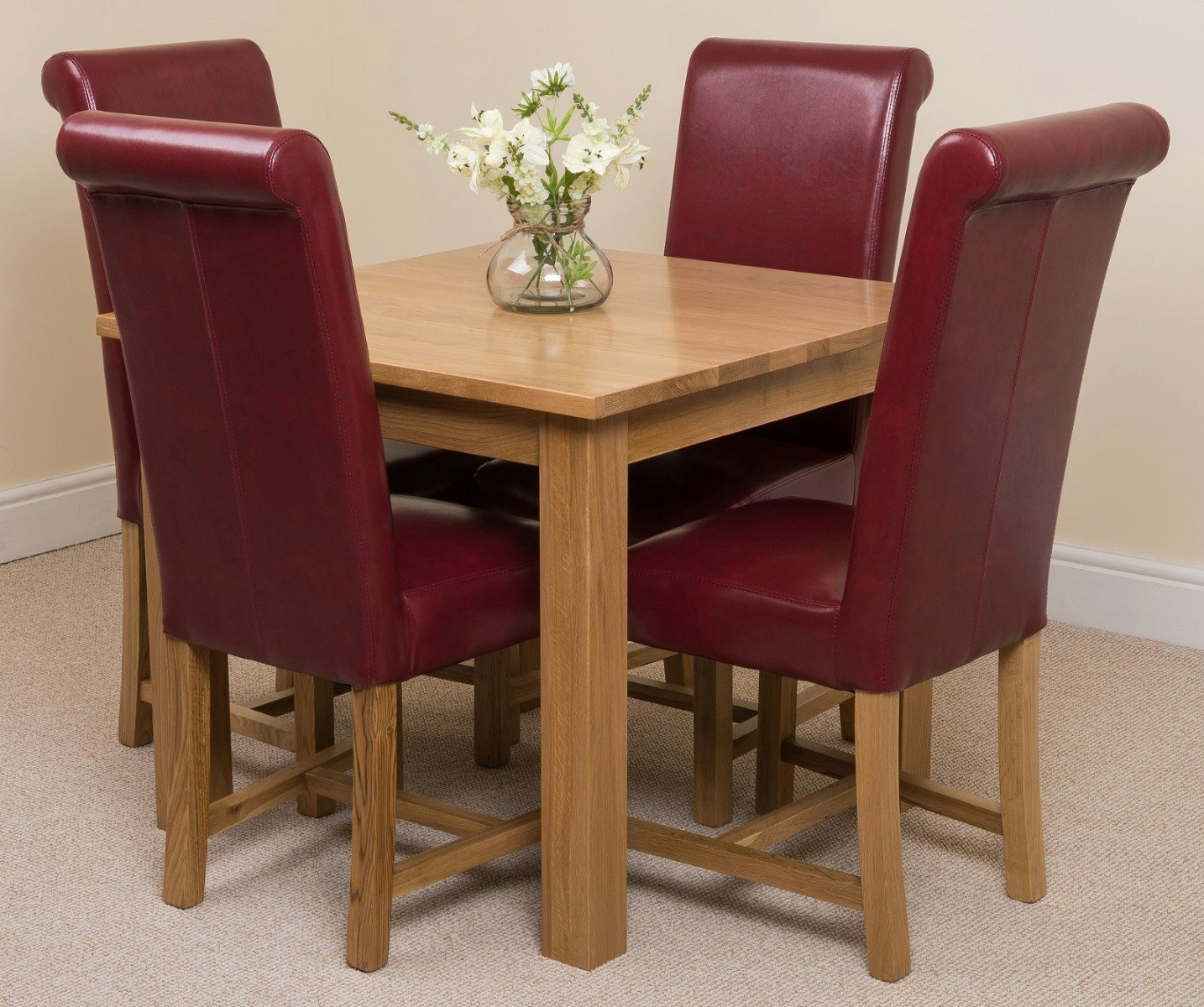 That's Furniture Oslo 90 X 90Cm Square Oak Dining Set With Washington Leather Chairs - Oak Wood - 1 - 90X90x77cm
