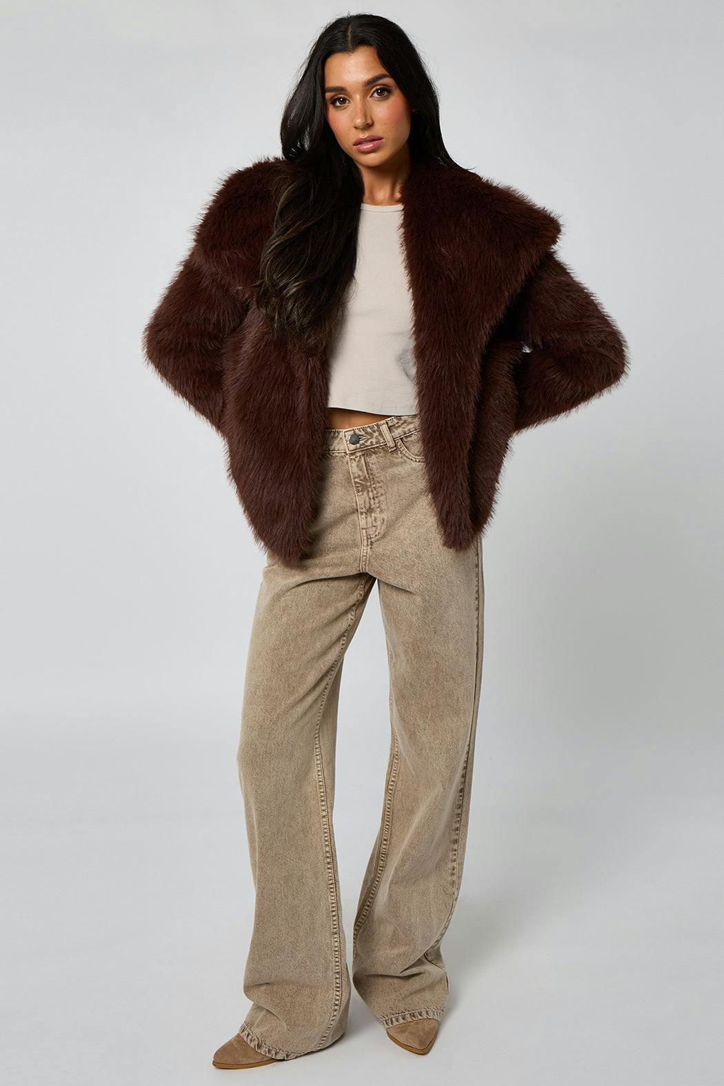 Urban Bliss Brown Faux Fur Jacket - 12
