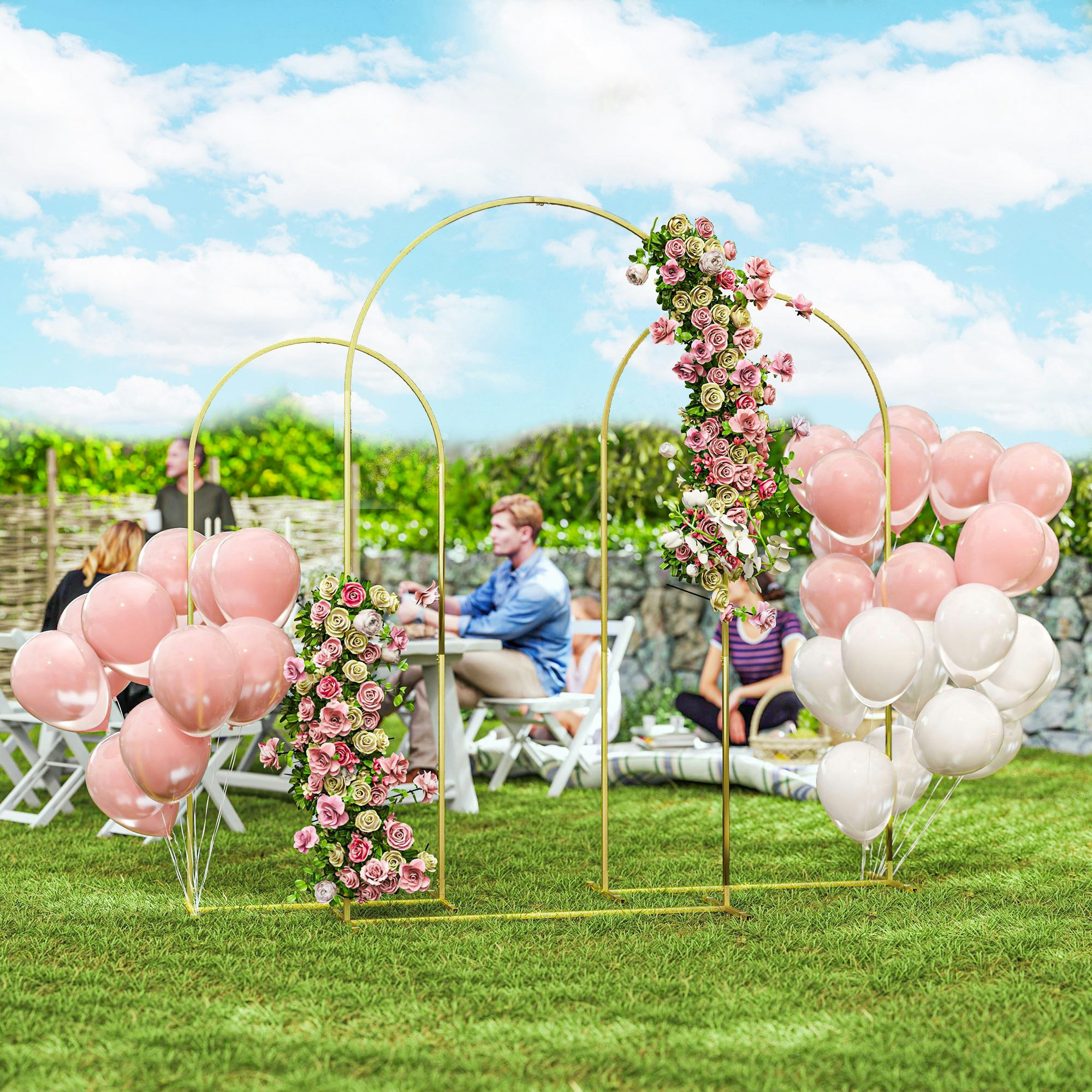 Outsunny Gold Wedding Arch Frame Set, 2.2, 2, 1.8 M Arch Backdrop Stand Tone