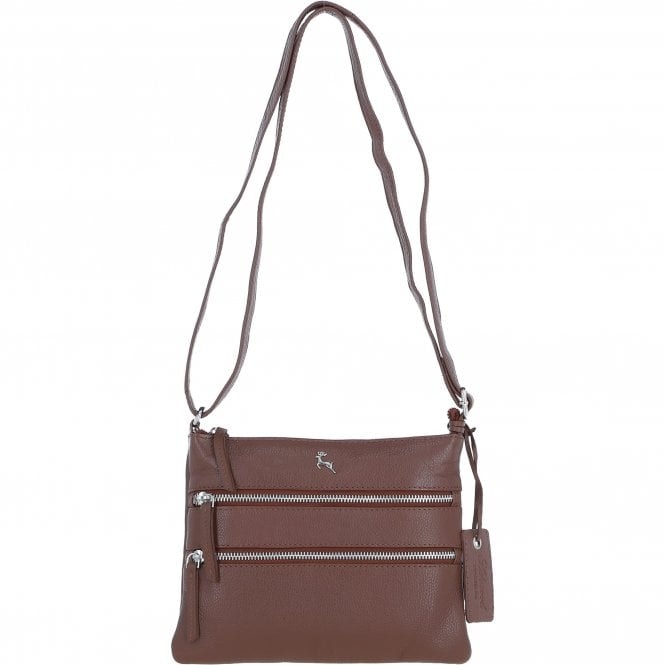 Ashwood Silver Real Leather Crossbody Bag: Ayr - Cognac - Leather