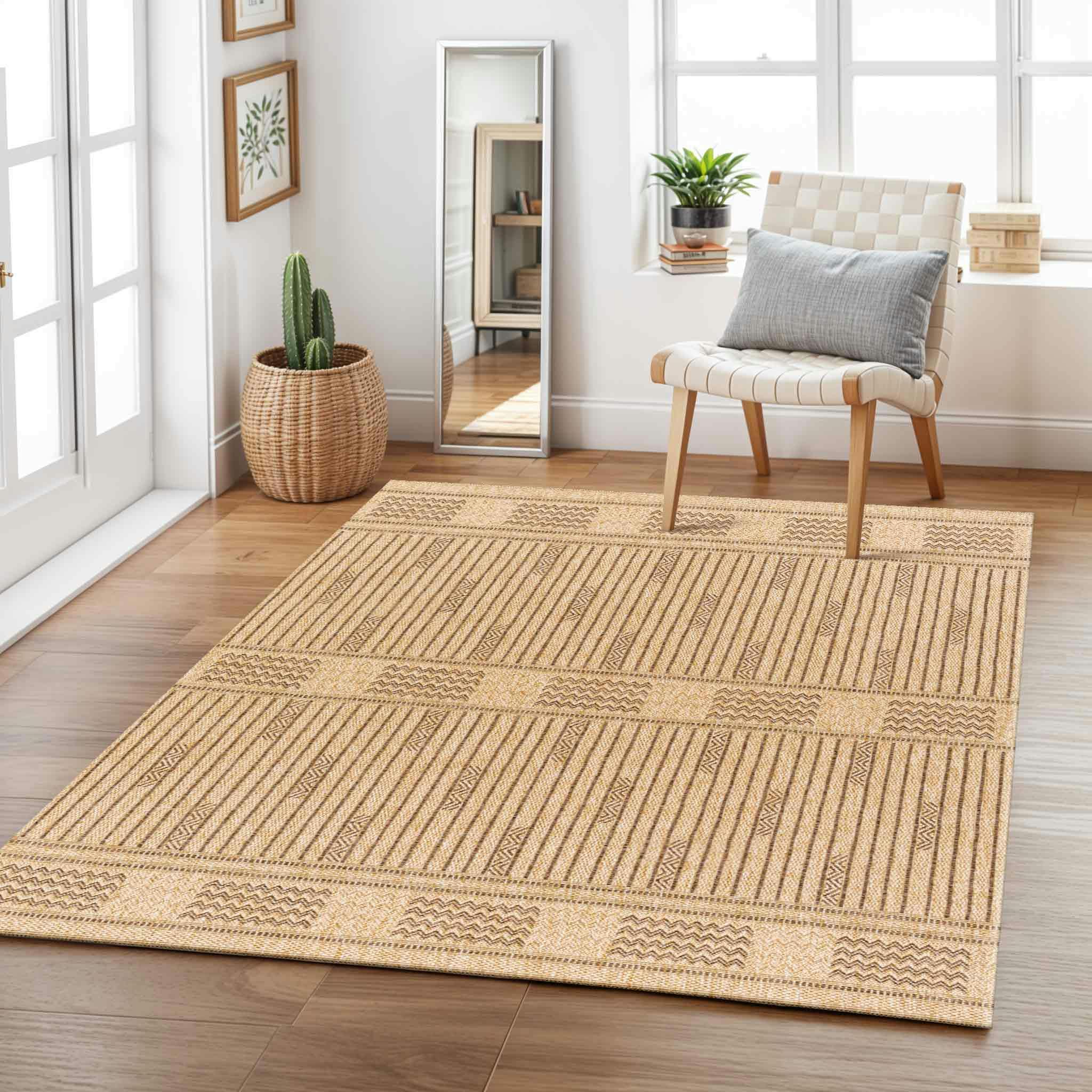 Photos - Area Rug Rackhams Mirage-Cottage Tan Brown Fringe In- & Outdoor Jute-Look Rug - 120 x 170 cm