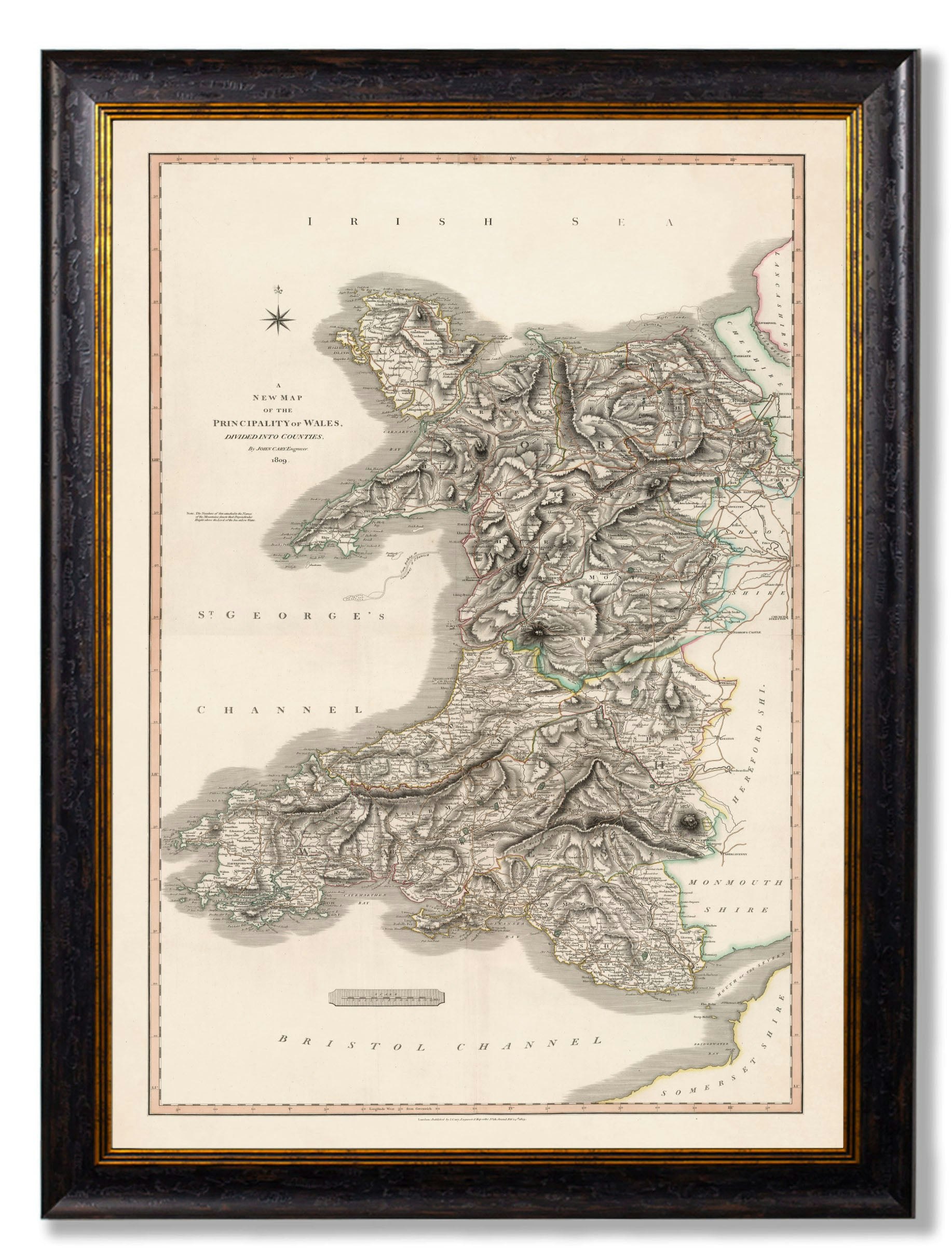 Exceptional Art C.1809 Map Of Wales - 70 X 95Cm - Oxford
