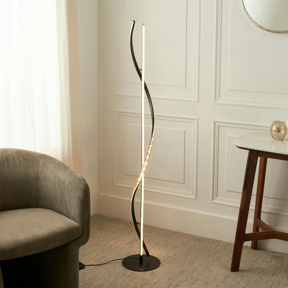 Rackhams Black Hyde Matte And Crystal Led Floor Lamp