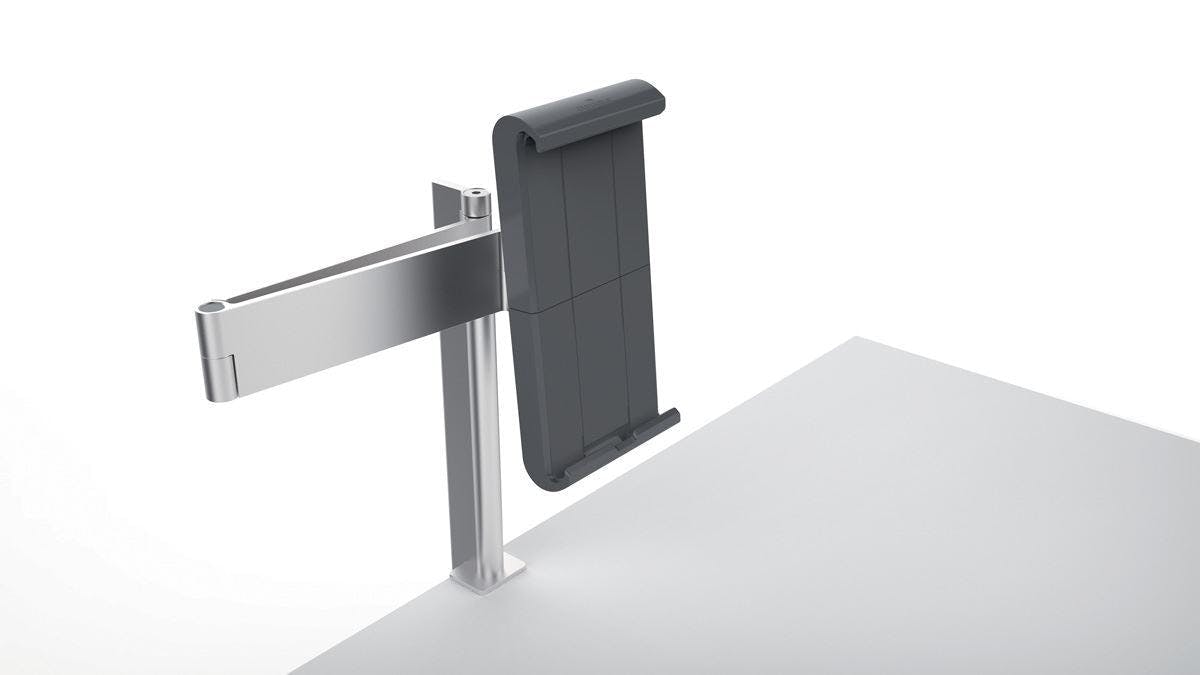 Durable Silver Aluminium Tablet Holder Ipad Bed Table Clamp | Lockable & Rotatable