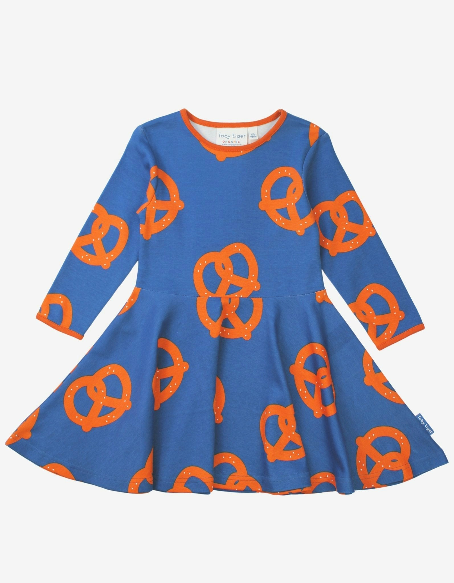 Toby Tiger Dark/Blue/Orange Organic Pretzel Print Skater Dress - 6-7Y / 122Cm