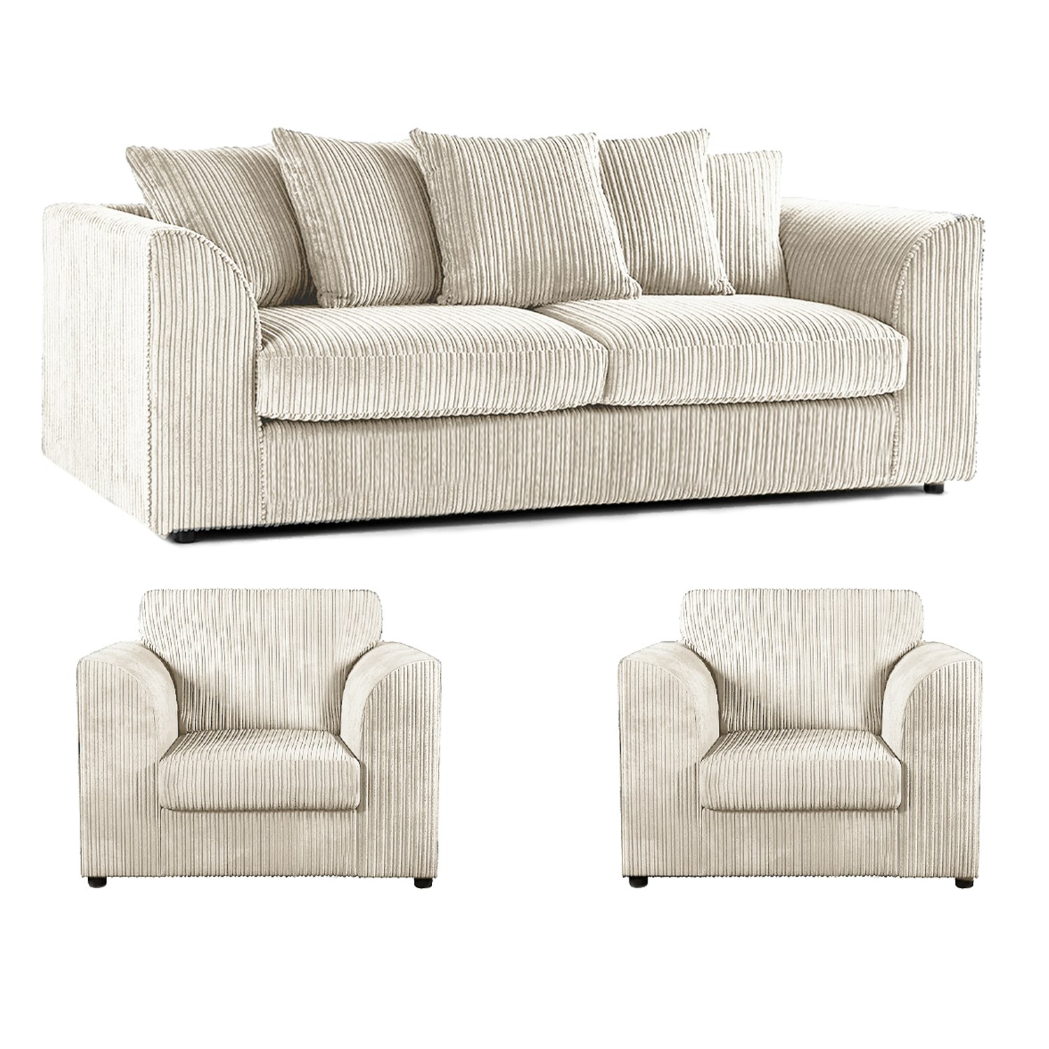 Furnishings For Less Cream Luxor Full Jumbo Cord 3 Seater And 2 X Armchairs - Scatter Back
