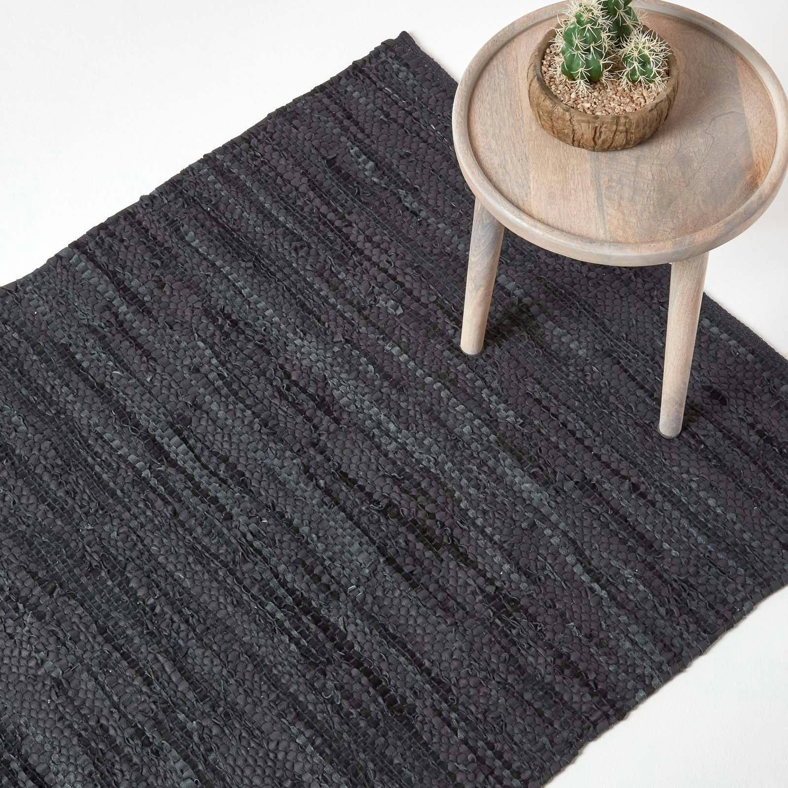 Rackhams Black Denver Leather Woven Rug - 150 X 240 Cm