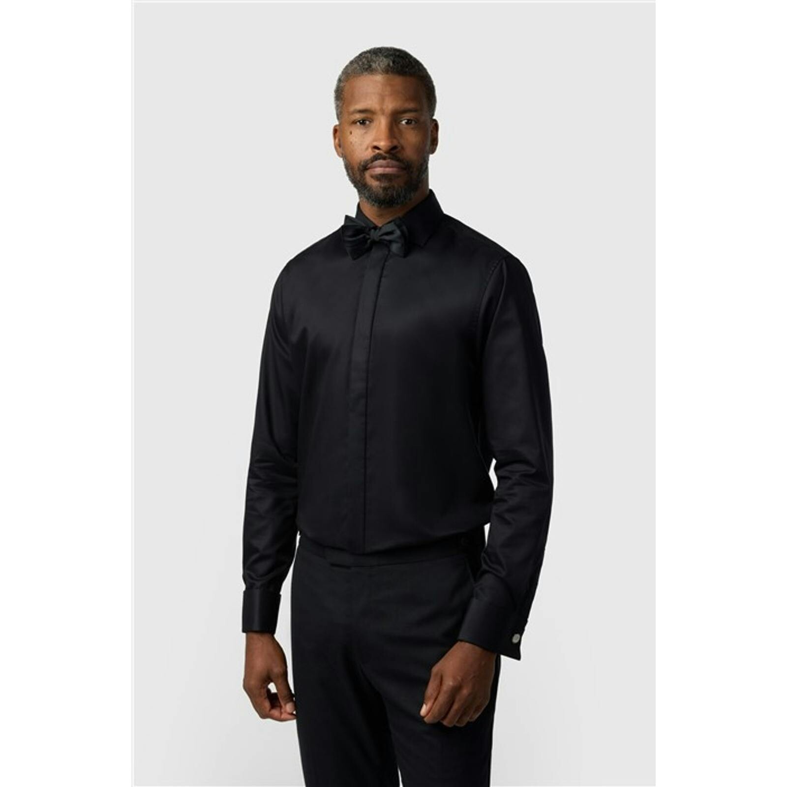 Alexandre Silver Silver/Black Alexandre Alexandre Tailored Fit Non-Iron Stretch Double Cuff Fine Twill Shirt - 16.5/Regular