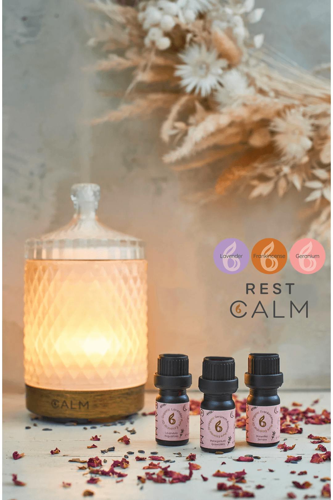 B Calm Light/Lavender Aroma Diffuser With Our Rest Calm Oil Set - Sleep & Hormone Balance