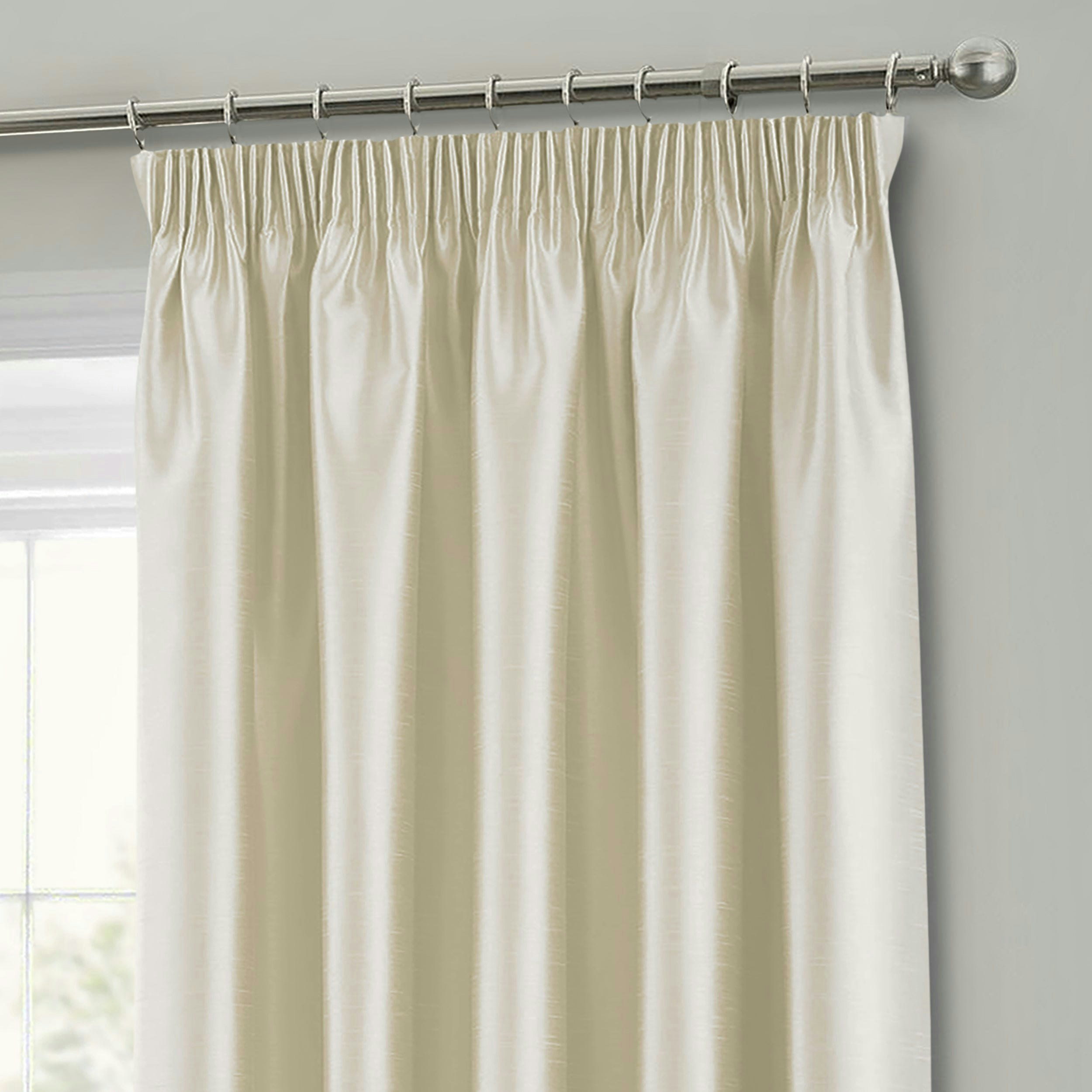 Intimates Cream Faux Silk Pencil Pleat Curtains - 117Cm X 137Cm