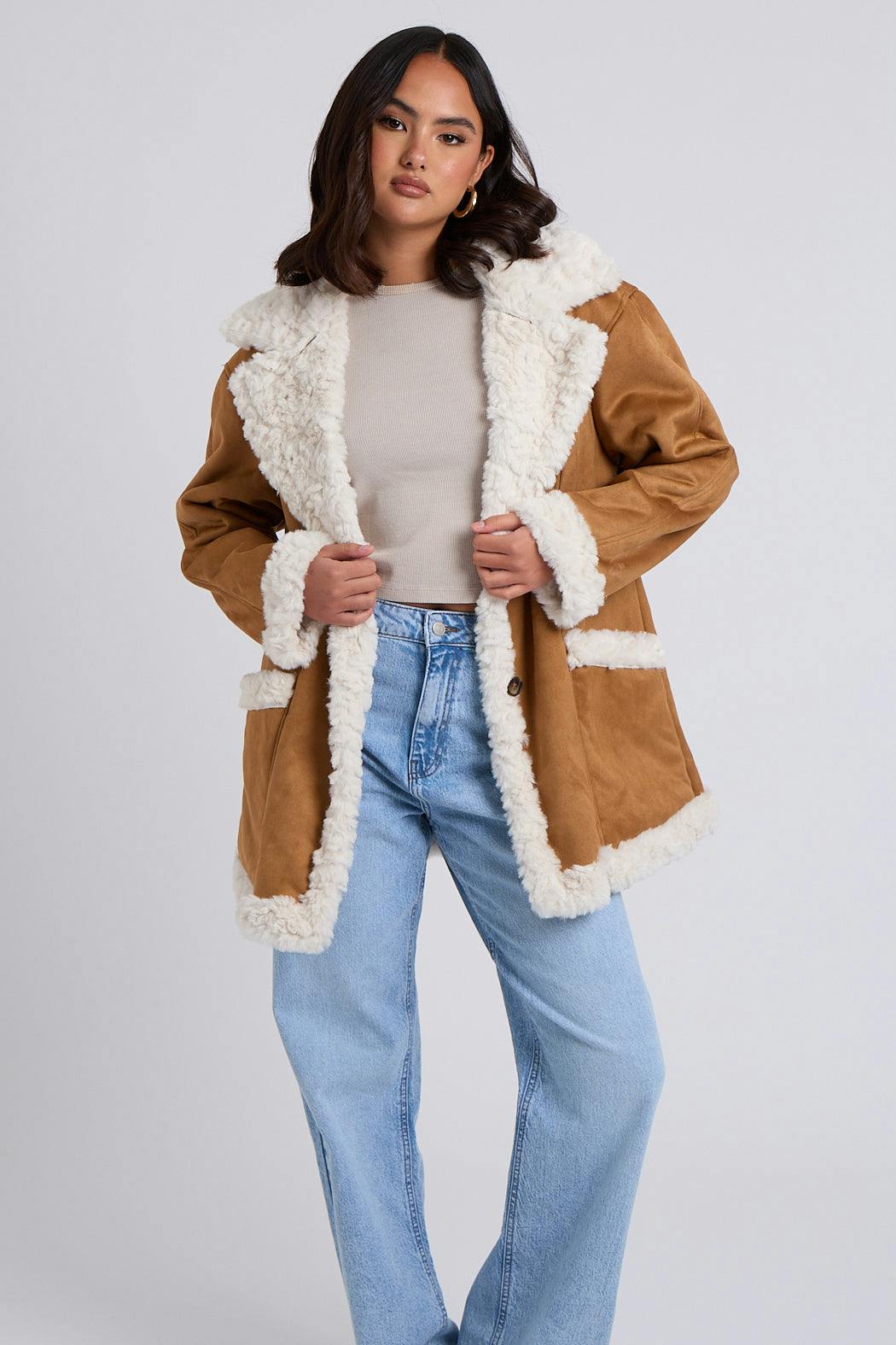 Urban Bliss Faux Suede Bonded Mid Length Jacket - 10