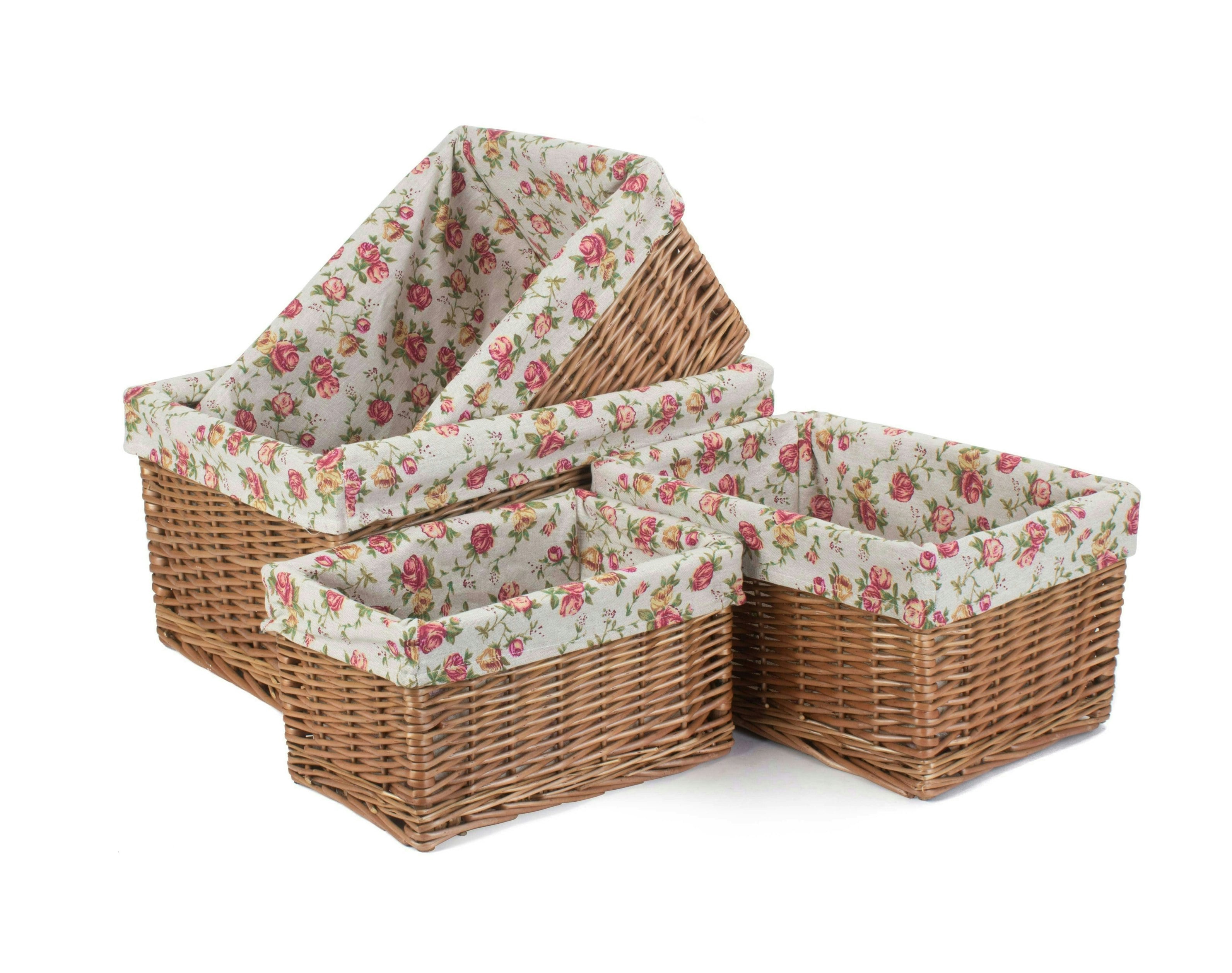 Rackhams Red Double Steamed Garden Rose Wicker Storage Baskets - Set Of 4