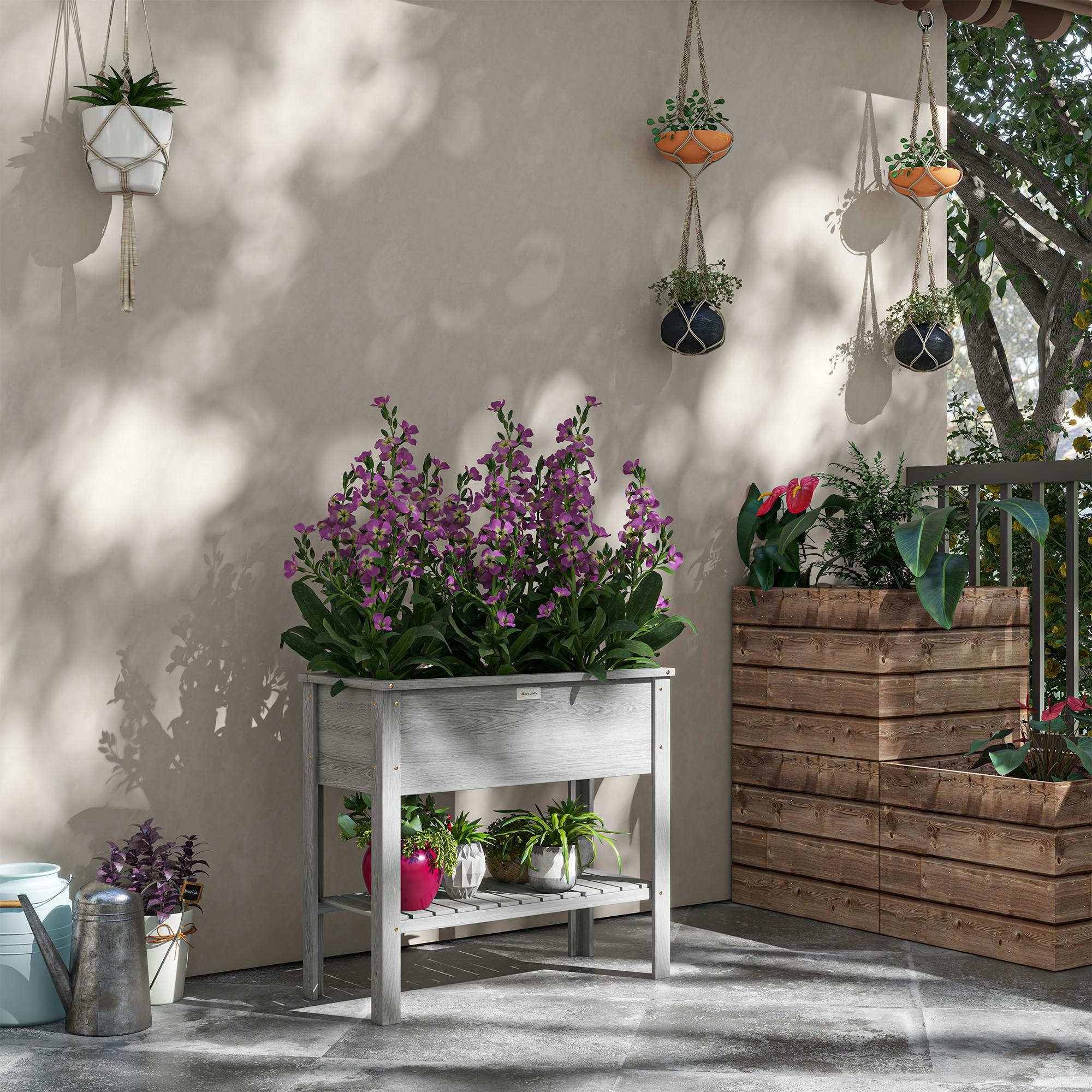 Rackhams Wooden Raised Garden Bed, Elevated Planter Box With Storage Shelf - Raised Garden Bed - 81 - 1