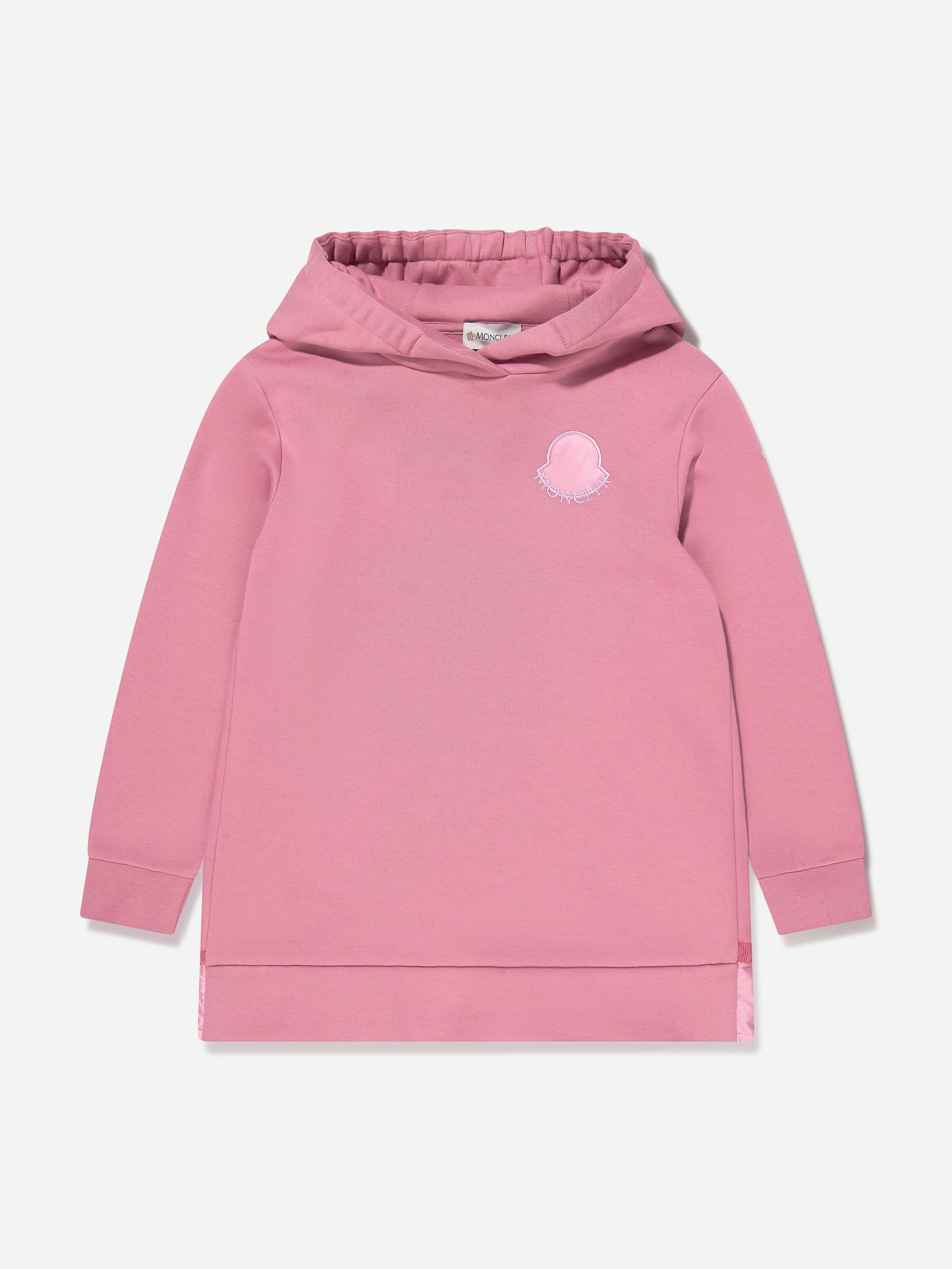 Moncler Enfant Girls Pink Hooded Sweater Dress In - 14 Yrs