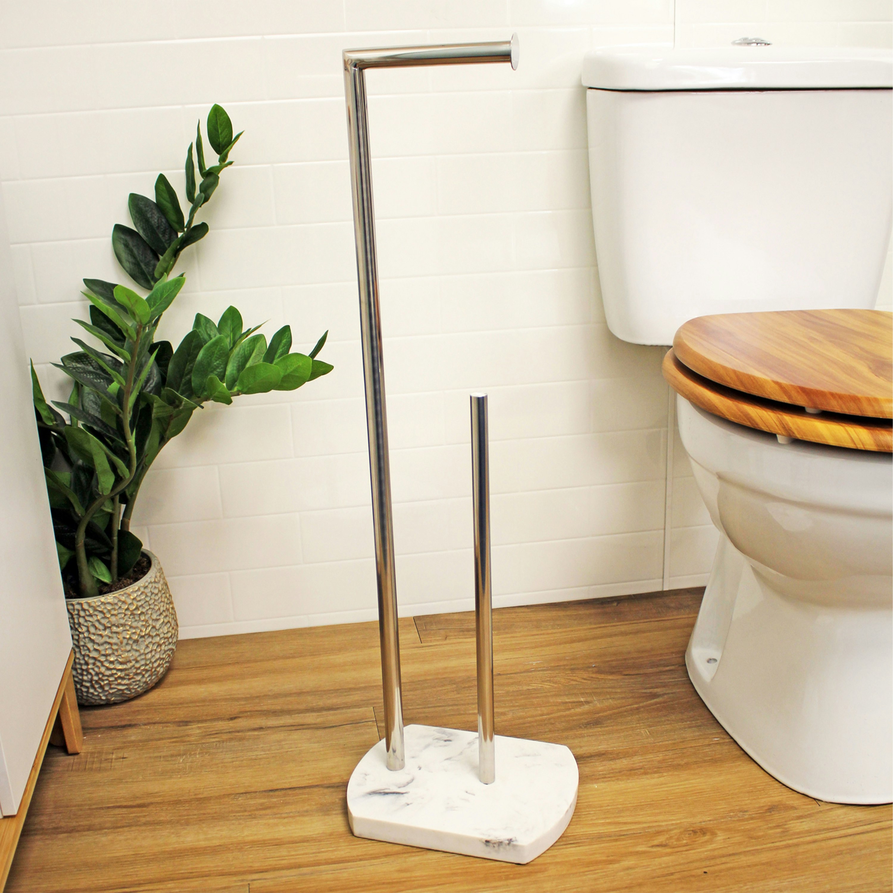 Showerdrape White Octavia Marble & Chrome Toilet Roll Holder & Spare Paper Holder Combination