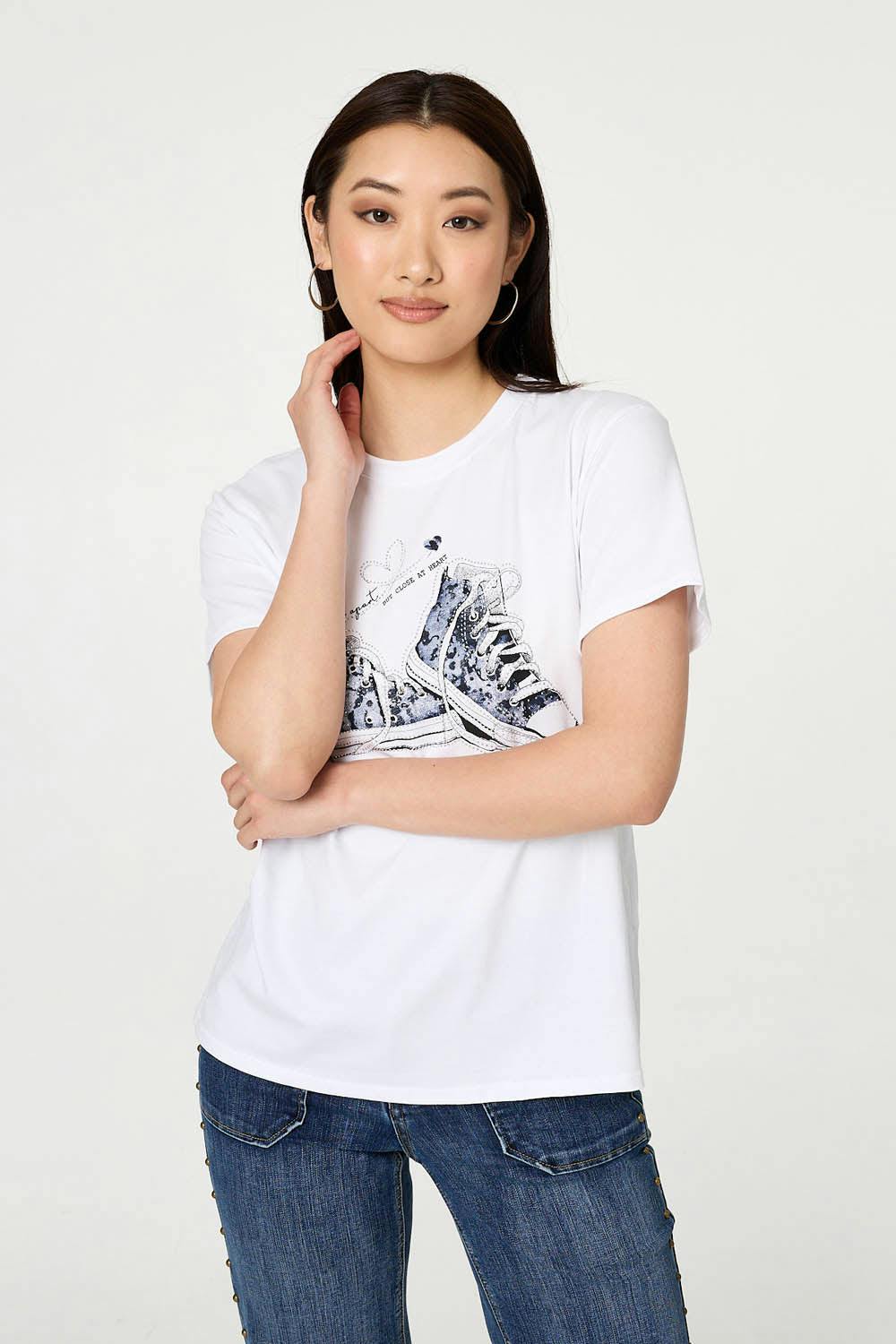 Izabel London White Graphic Print Short Sleeve T-Shirt - 16