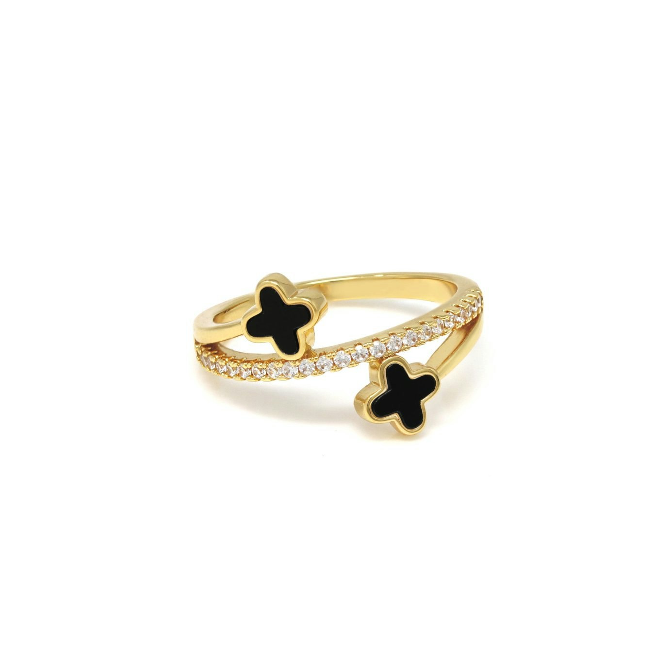 Say It With Gold/Black Clover Ring - Stainless Steel ( Plated & Black) - Medium - M/N/O