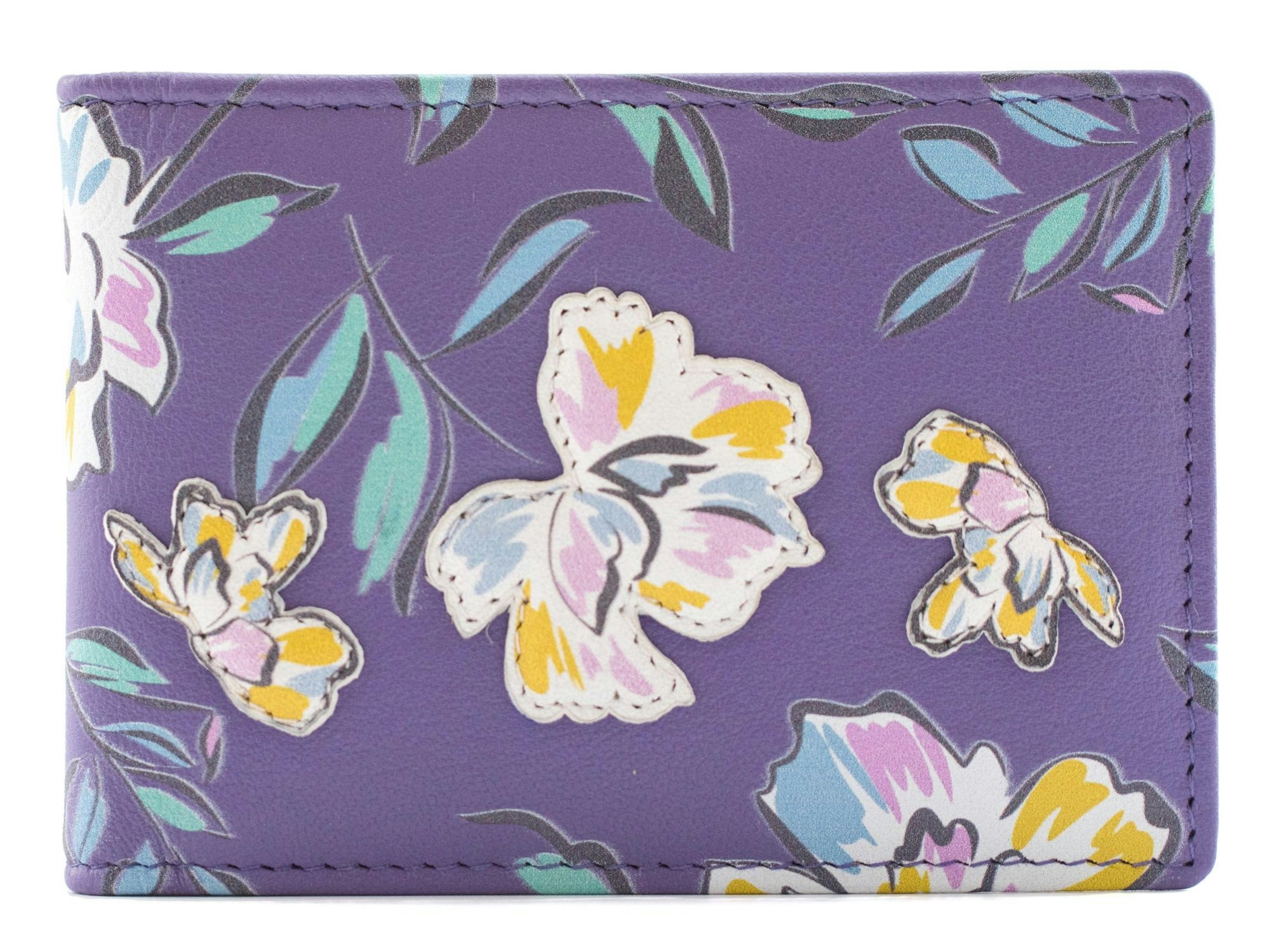 Mala Leather Purple Zinnia Rfid Floral Leather Card Holder