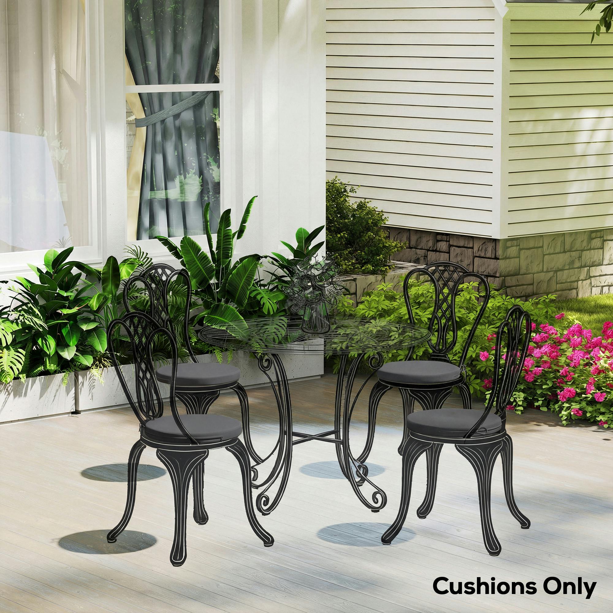 Outsunny Dark/Grey Bistro Chair Cushions, Chair Pads Set Of 4 - Outdoor Seat Cushion Set