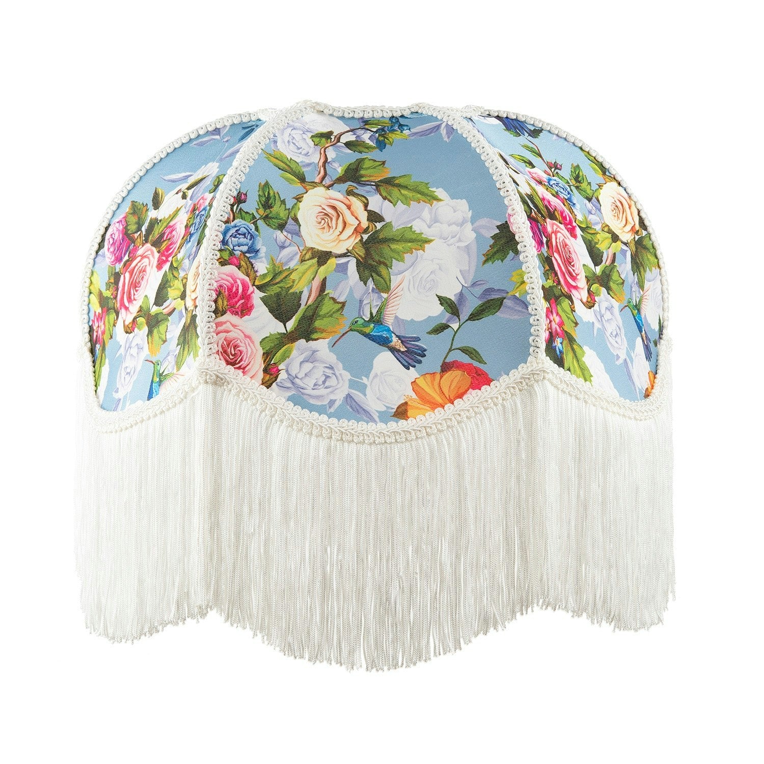 Rackhams Sky Blue Victorian Empire Lamp Shade In With Colourful Floral Decor