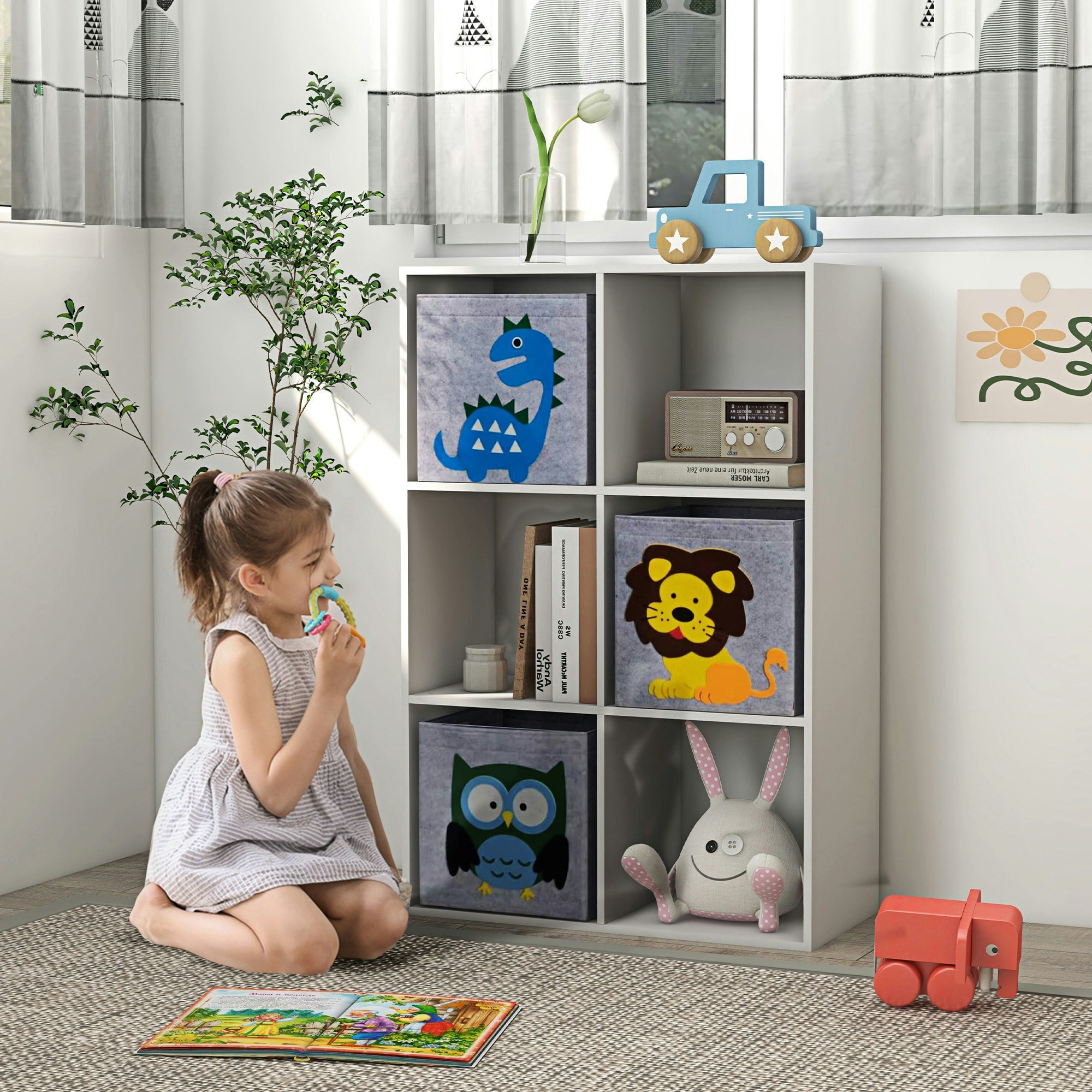 Zonekiz White Toy Organiser With Three Non-Woven Fabric Drawers For Bedroom - 61.8 X 29.9 X 91.5 Cm