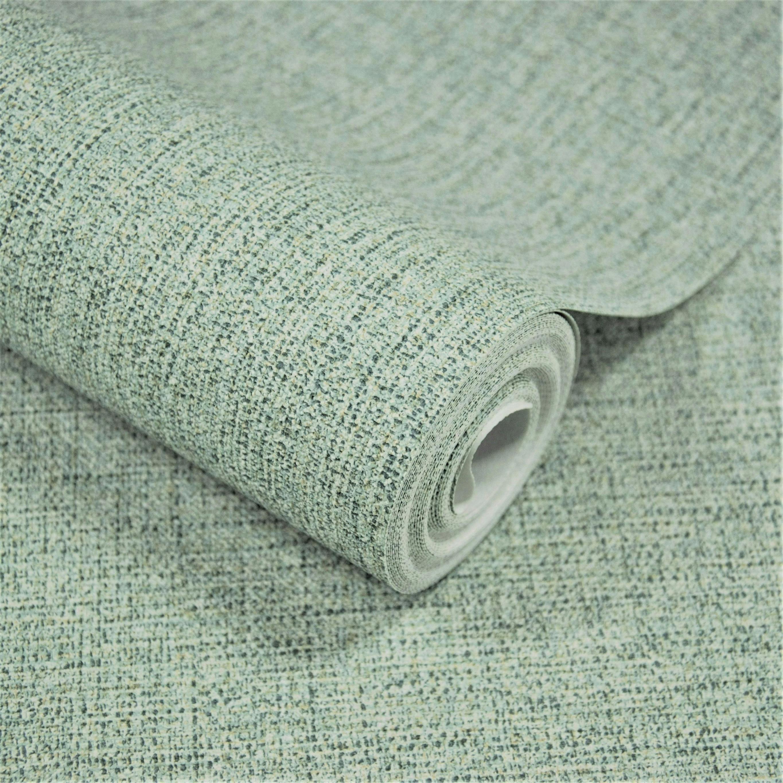 Rackhams Green Twill Plain Fabric Textured Wallpaper,