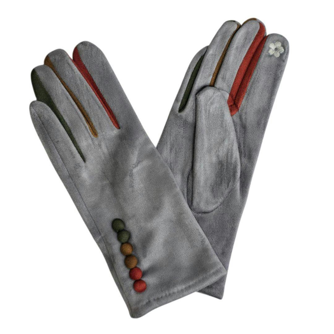Love Emvy Women's Light/Grey Vibrant Colourful Contrast Gloves With Button Detailing