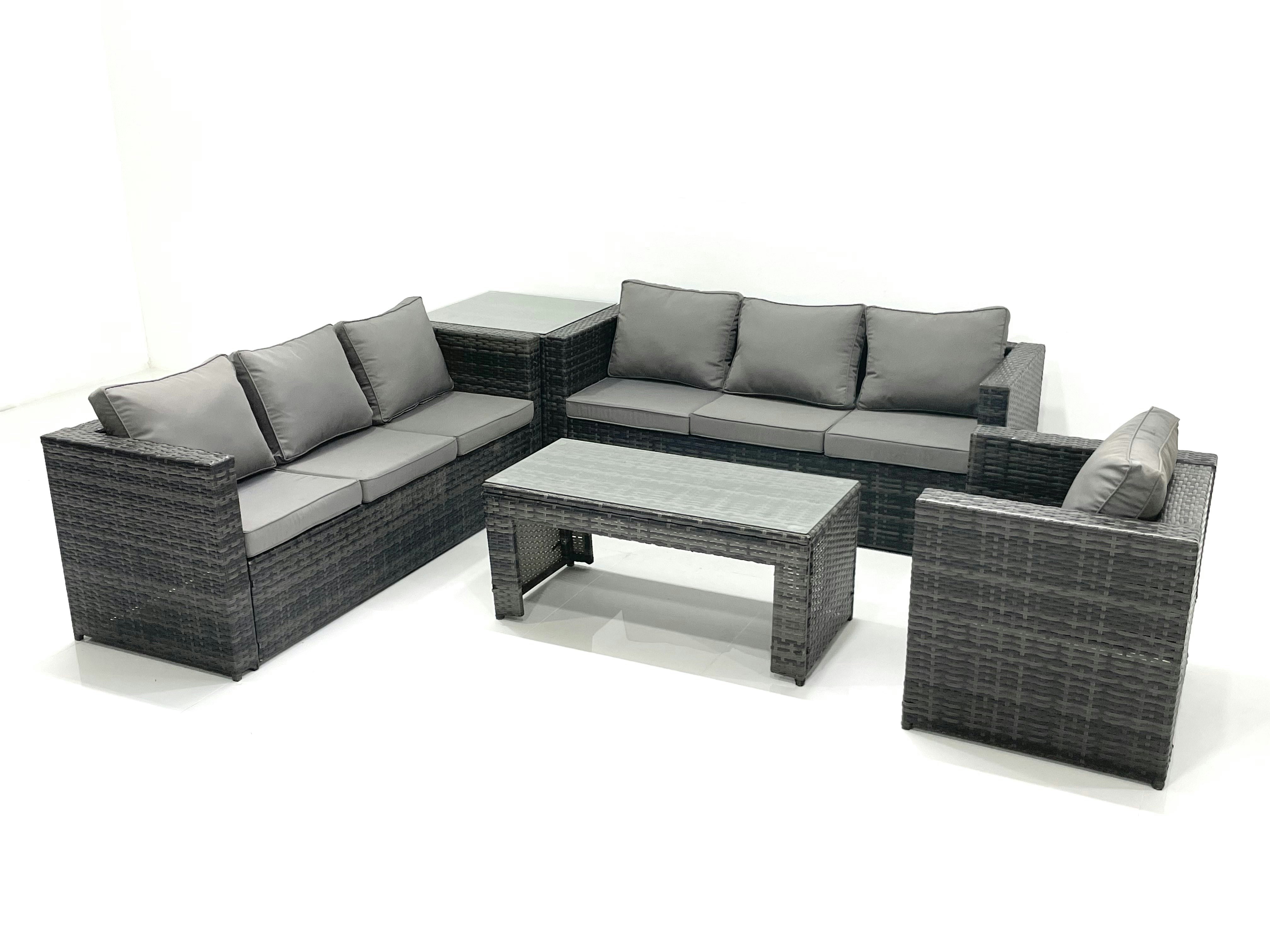 Fimous Dark/Grey 7 Seater Rattan Garden Furniture Set Outdoor Lounger Sofa With Coffee Table Armchair Side Table Mixed
