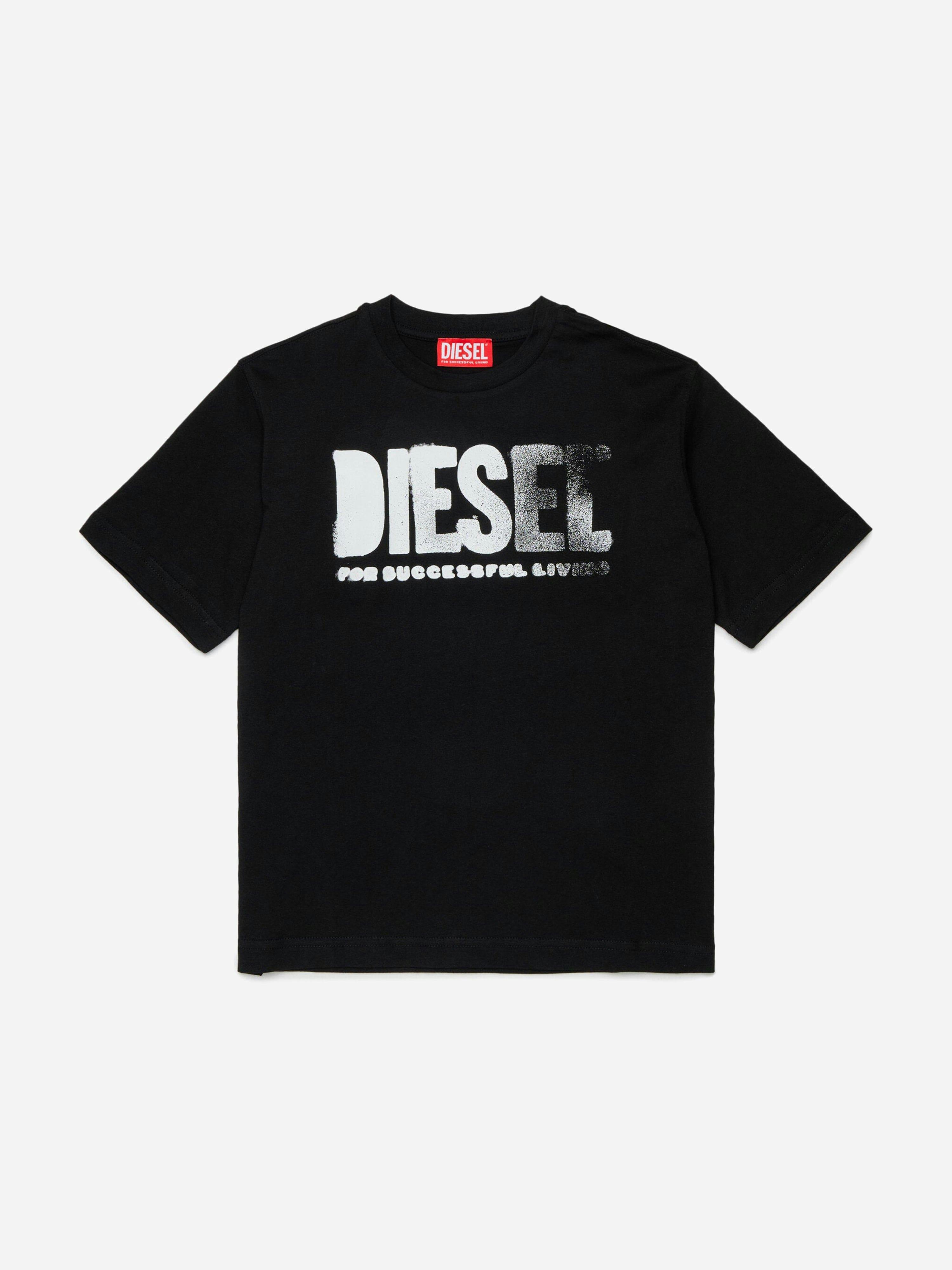 Diesel Boys Black Logo Print T-Shirt In - 12 Yrs