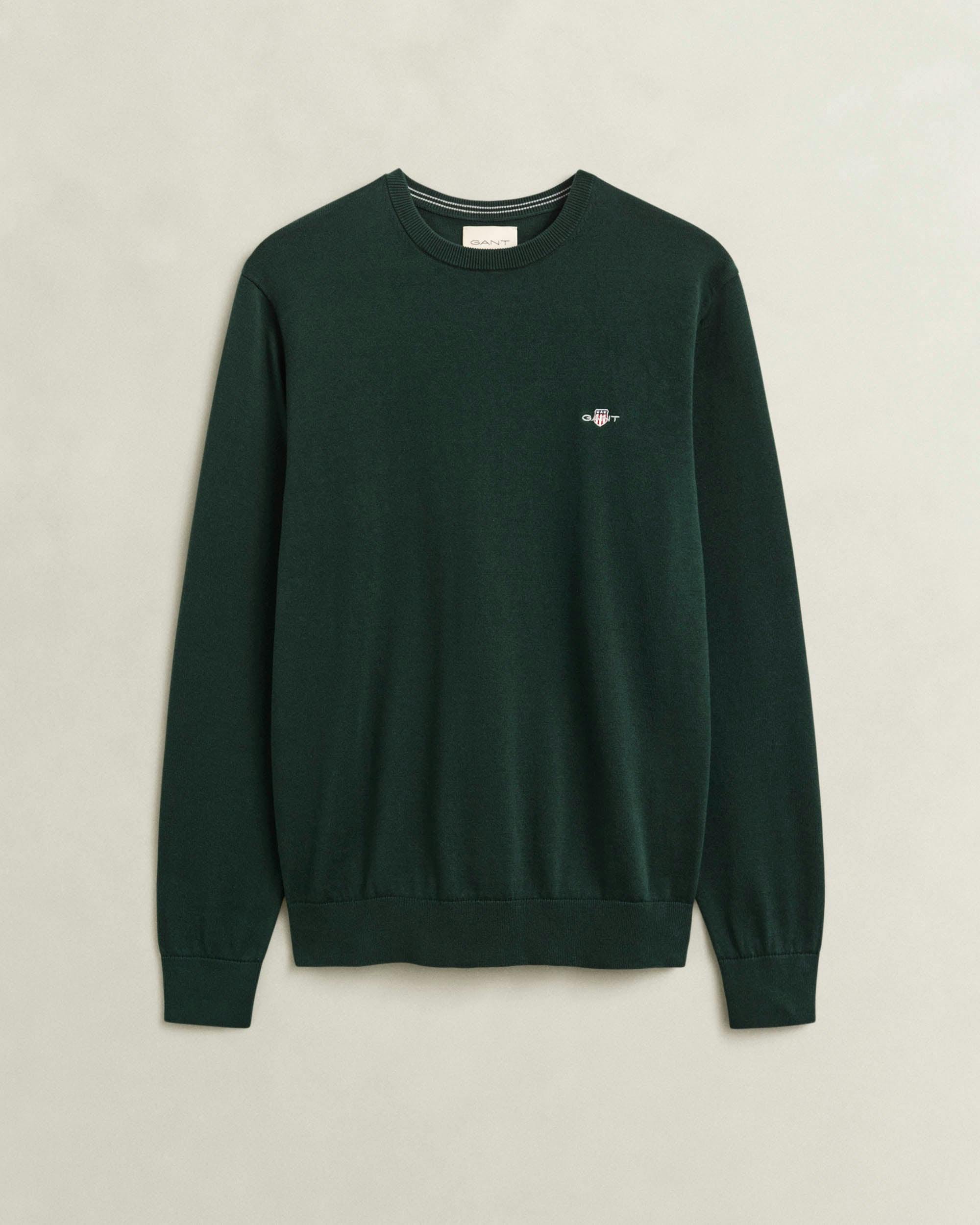 Gant Men's Green Classic Cotton Shield Logo Crew Neck Jumper - 374 Tartan - 374 Tartan - Xxl