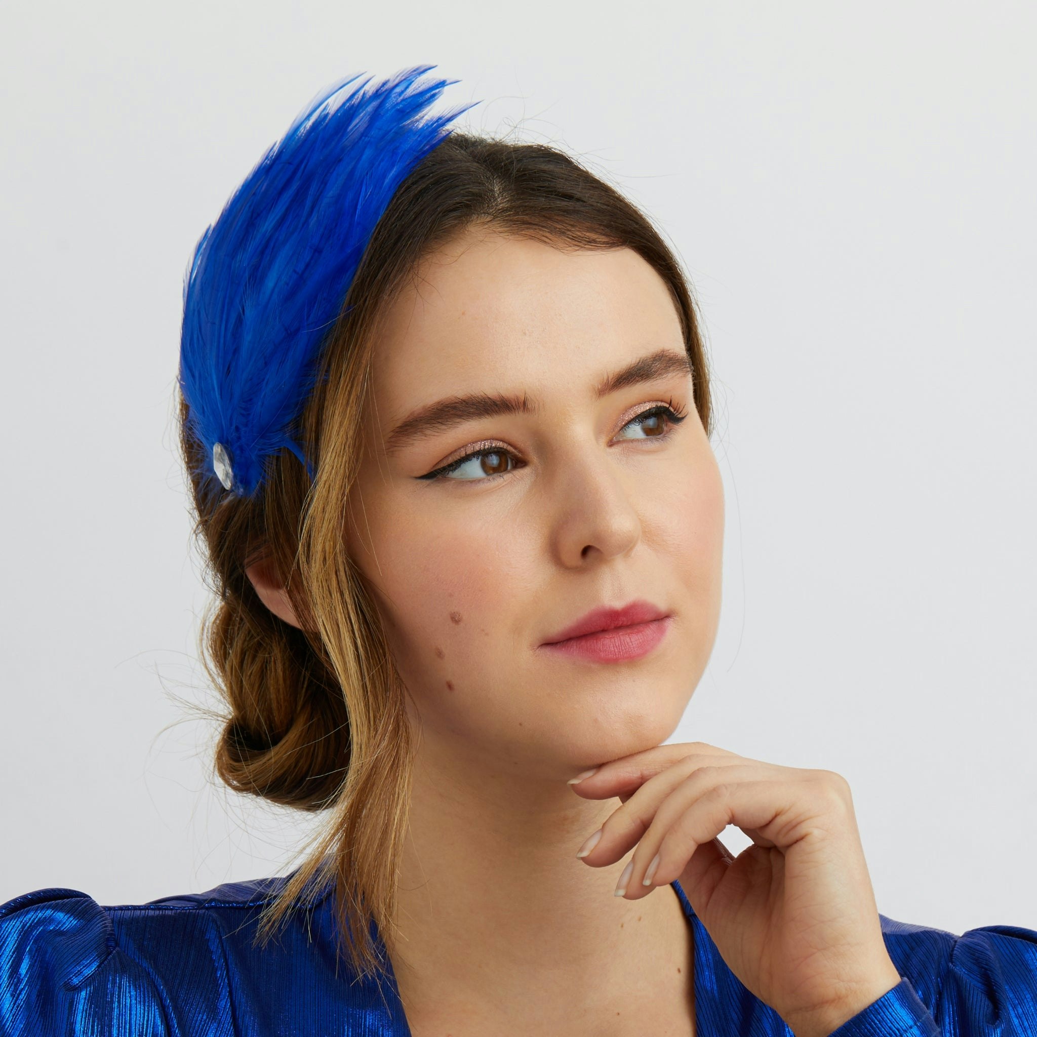 Queenmee Accessories Blue/Cobalt Fascinator Headband With Feathers