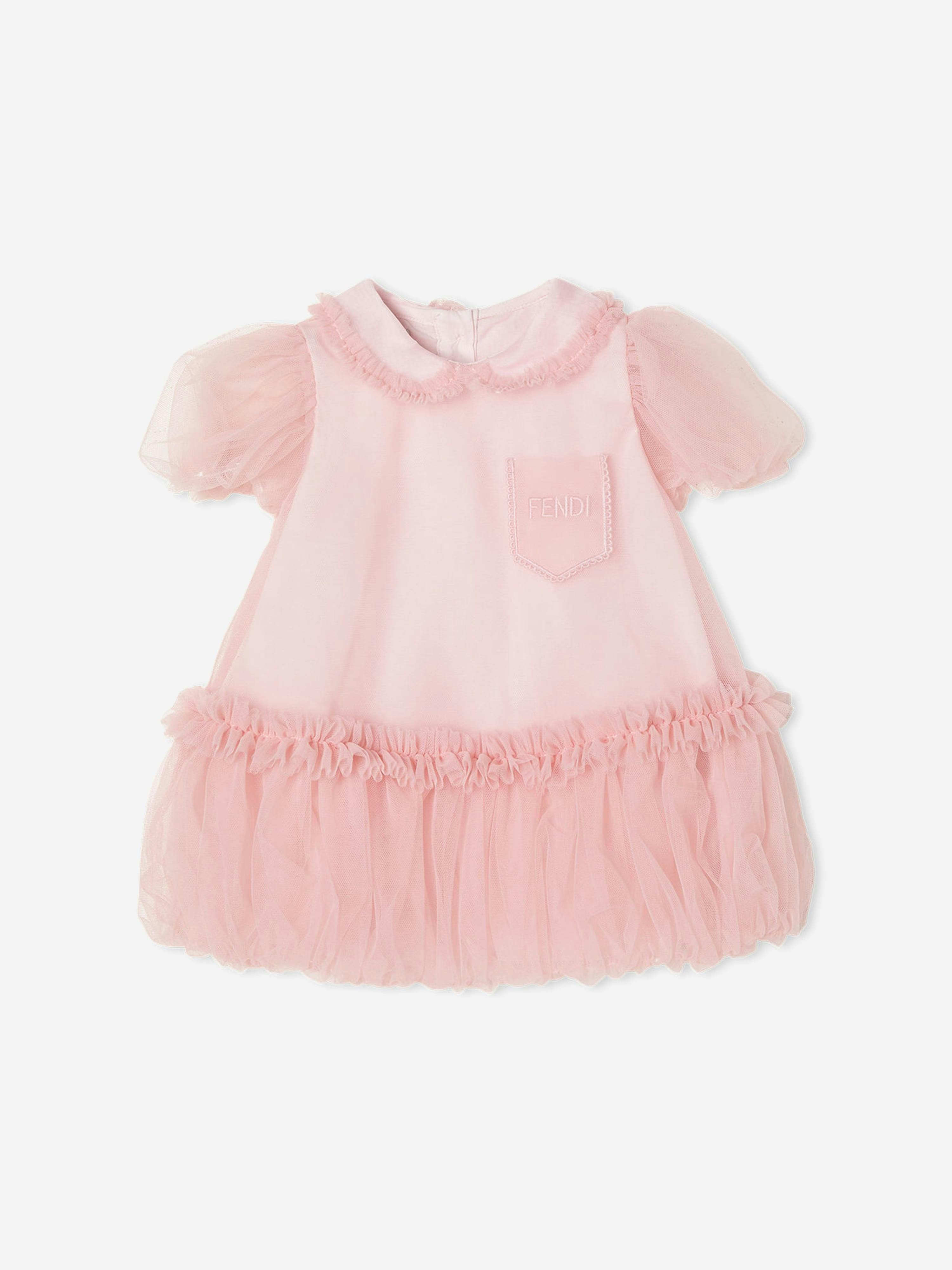 Fendi Kids Girls Pink Fendi Baby Tulle Dress In - Multicoloured - 12 Months