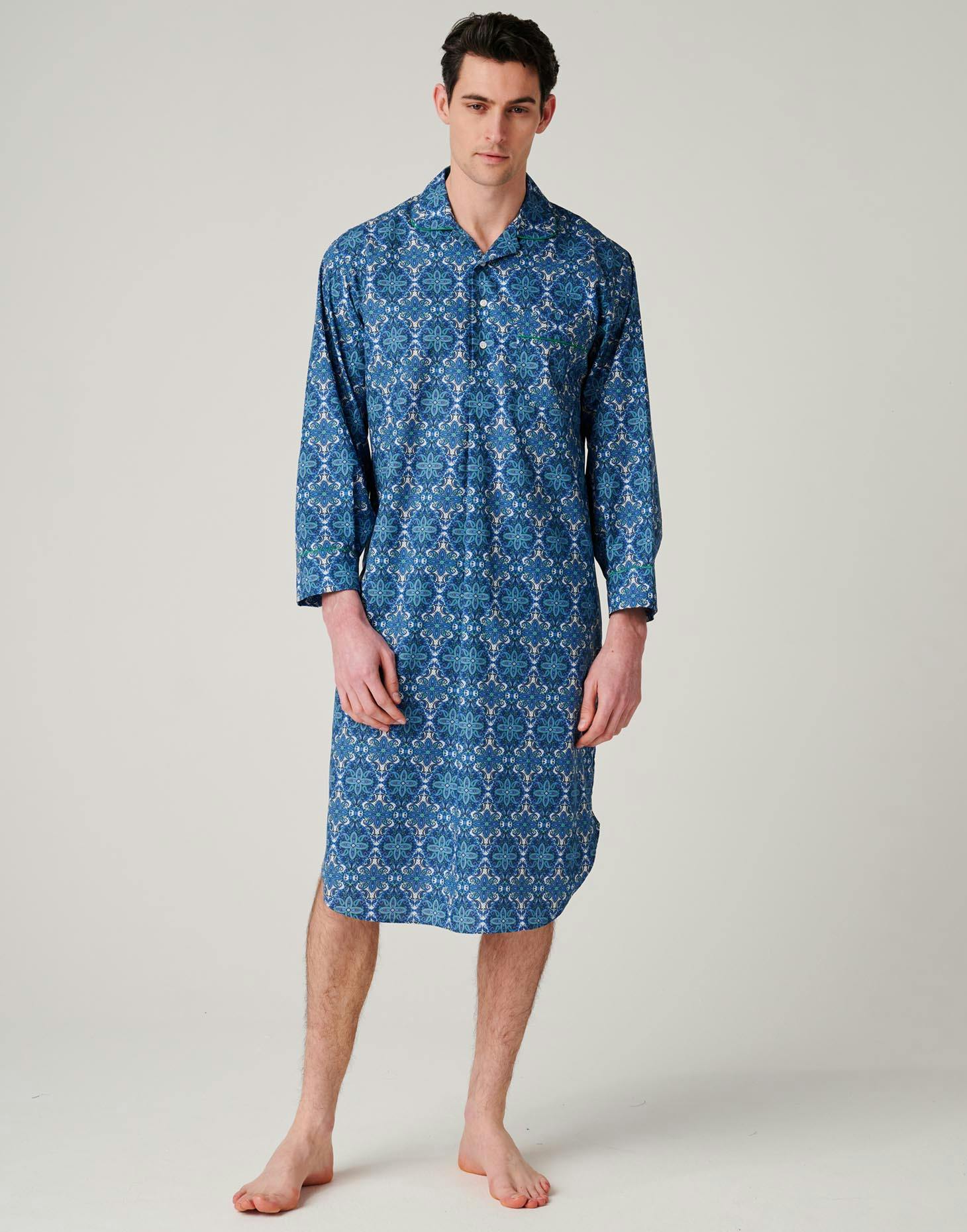 British Boxers Men's Crisp Cotton Nightshirt – Marrakesh Paisley - Large